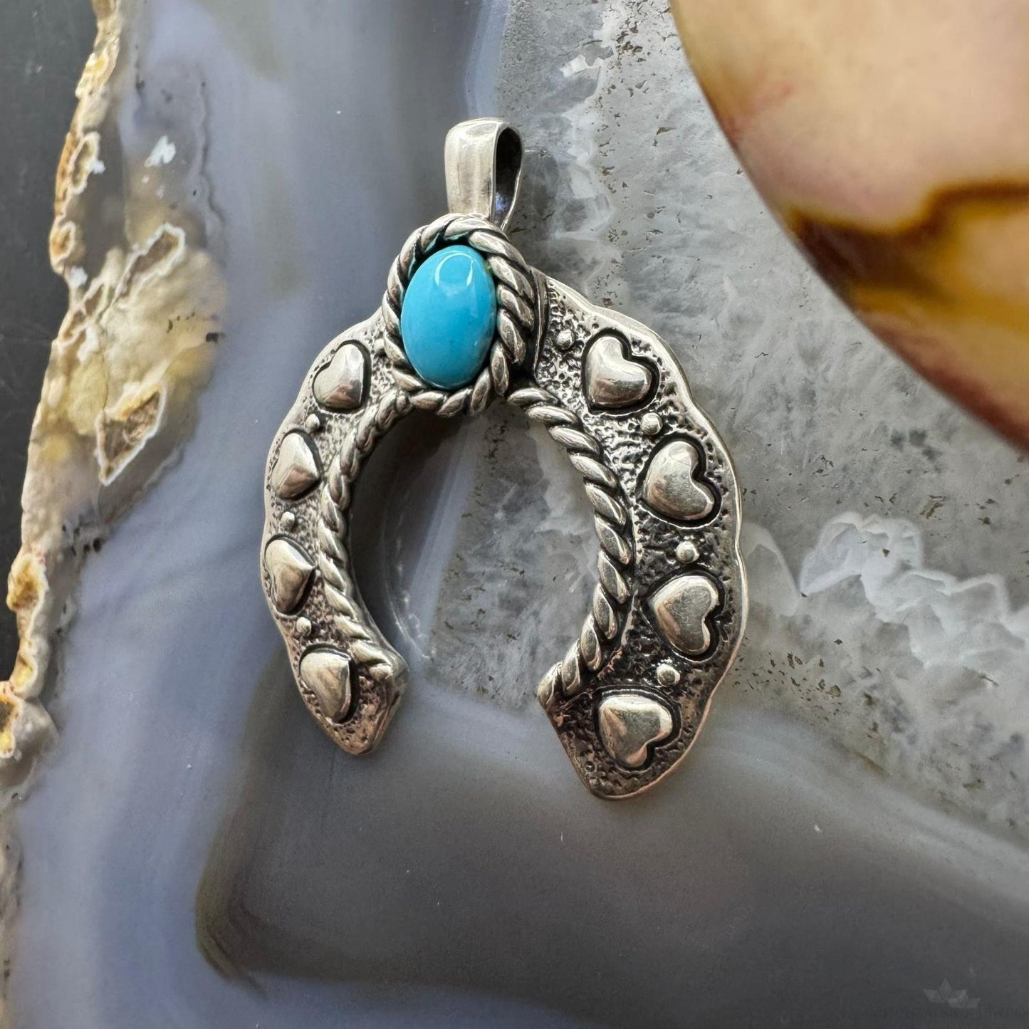 Carolyn Pollack Sterling Silver Turquoise Decorated Heart Naja Pendant For Women