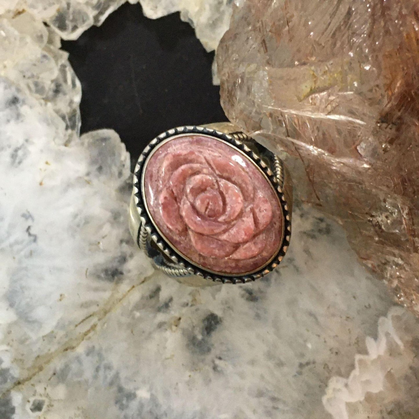 Carolyn Pollack Southwestern Style Sterling Silver Rhodonite Carved Rose Ring For Women