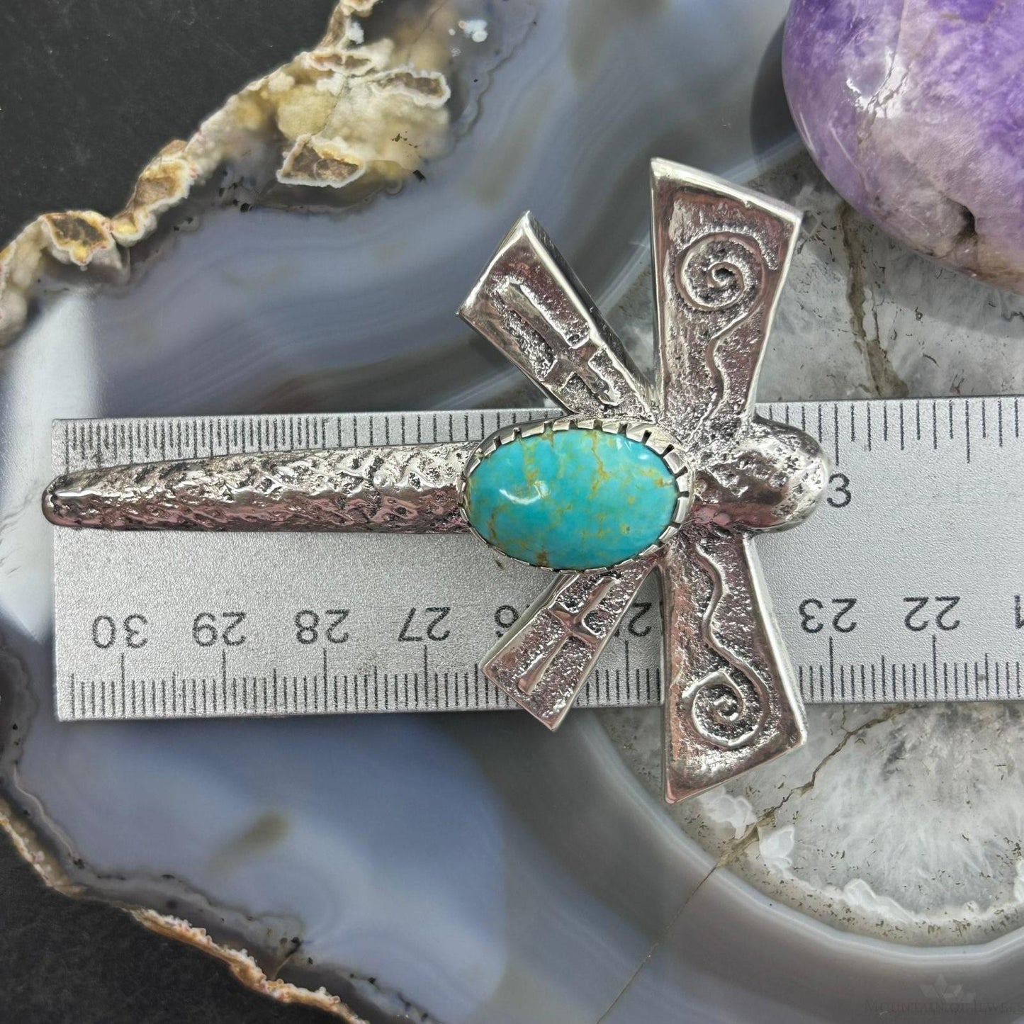 Gary Custer Navajo Sterling Silver Tufa Cast Turquoise Dragonfly Unisex Pendant