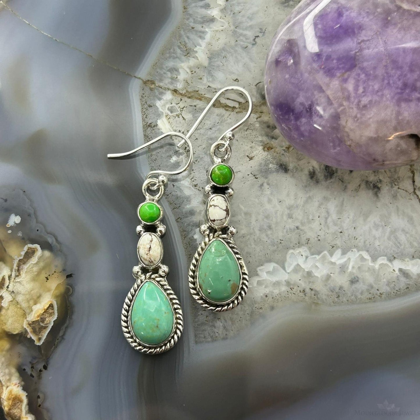 Sterling Silver Southwestern Style Multistone Dangle Earrings For Women #13