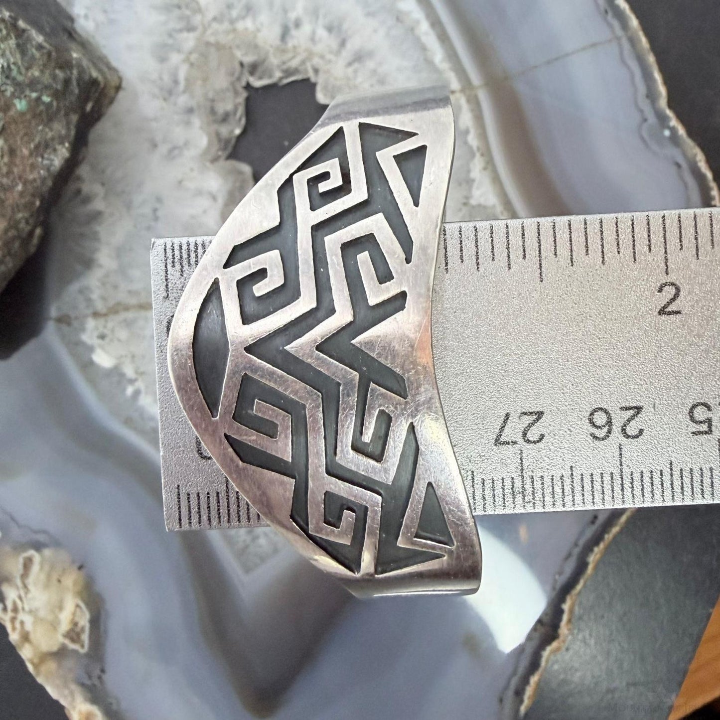 Vintage Sterling Silver Geometrical Motif Overlay Bracelet For Women, Taxco Mexico