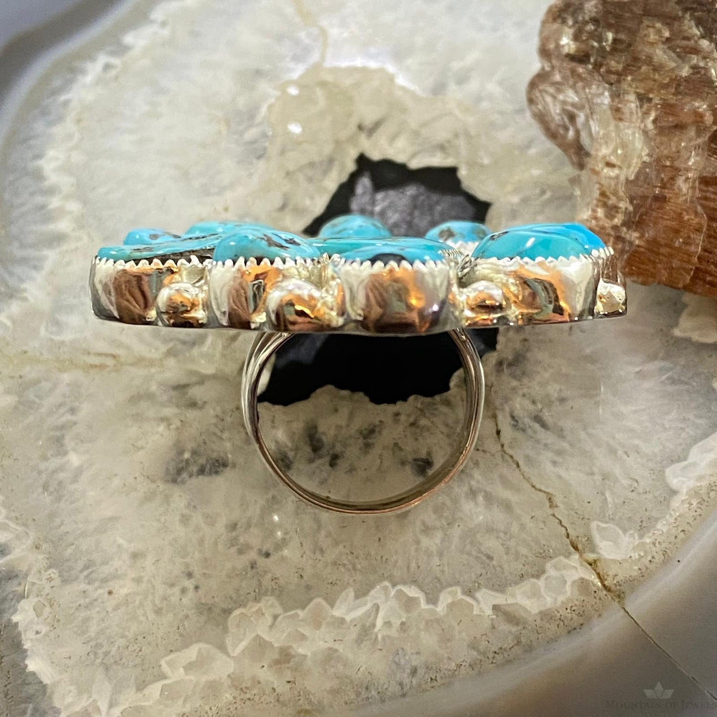 Silver Ray Sterling Silver Kingman Turquoise Cluster Flower Ring Sz 8 For Women