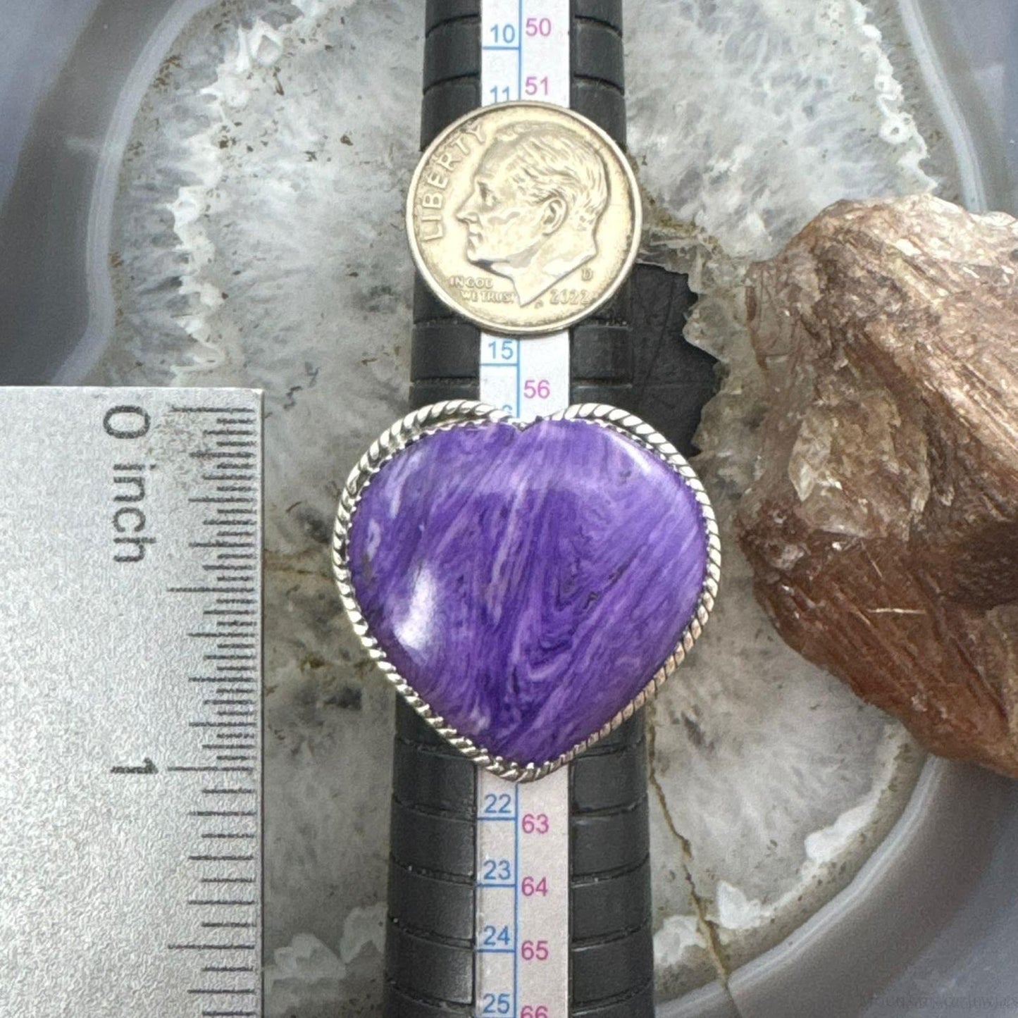 Sterling Silver Southwestern Style Charoite Heart Ring For Women