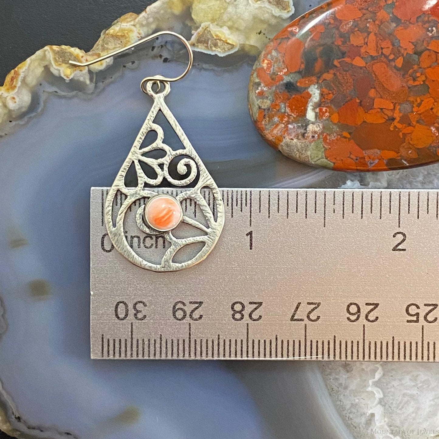 Sterling Silver Round Spiny Oyster Decorated Teardrop Fashion Dangle Earrings