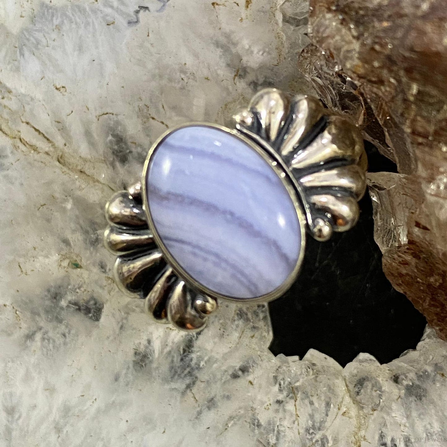 Carolyn Pollack Southwestern Style Sterling Silver Oval Blue Lace Agate Ring Sizes Variety