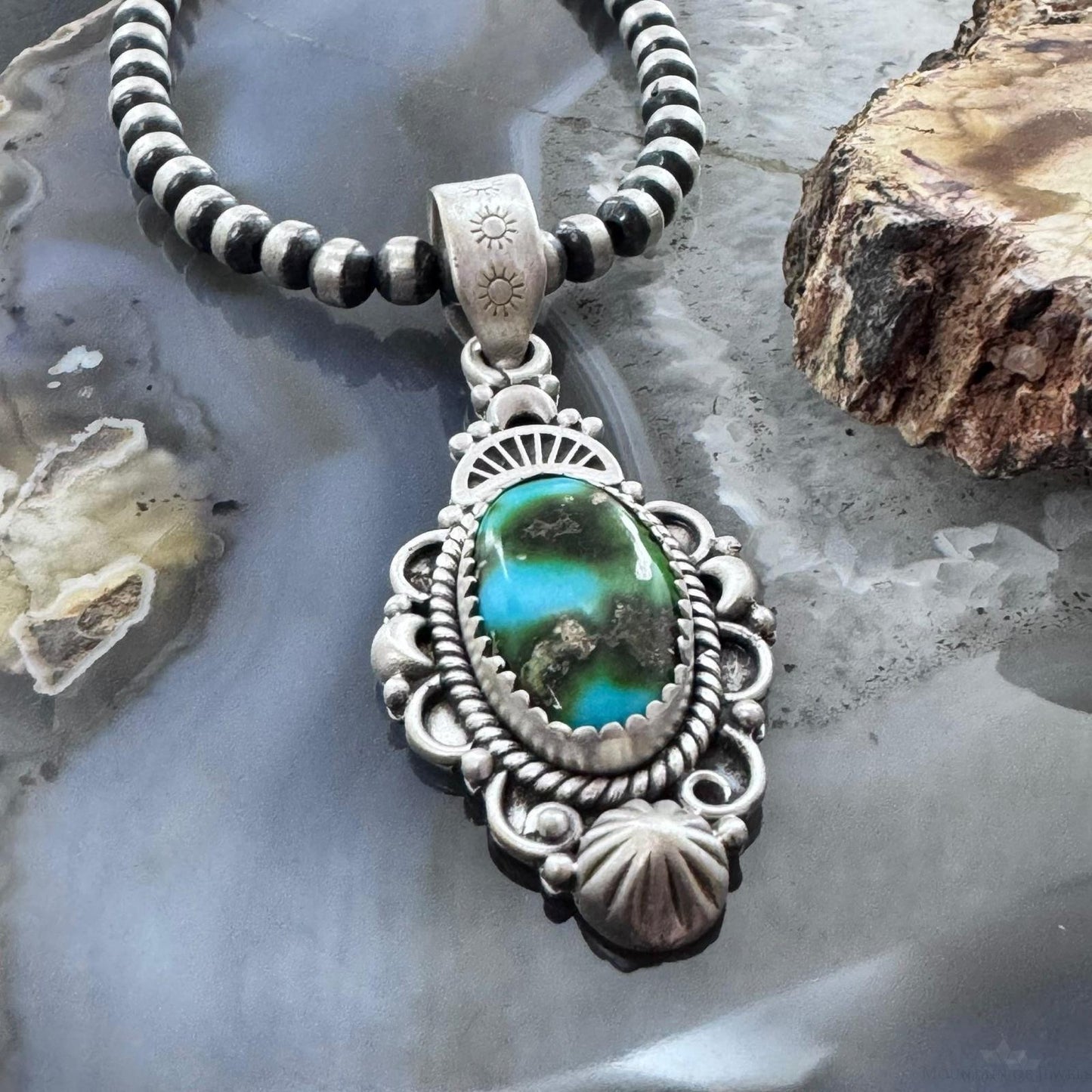 Sterling Silver Southwestern Style Oval Blue Sonora Gold Turquoise Pendant For Women