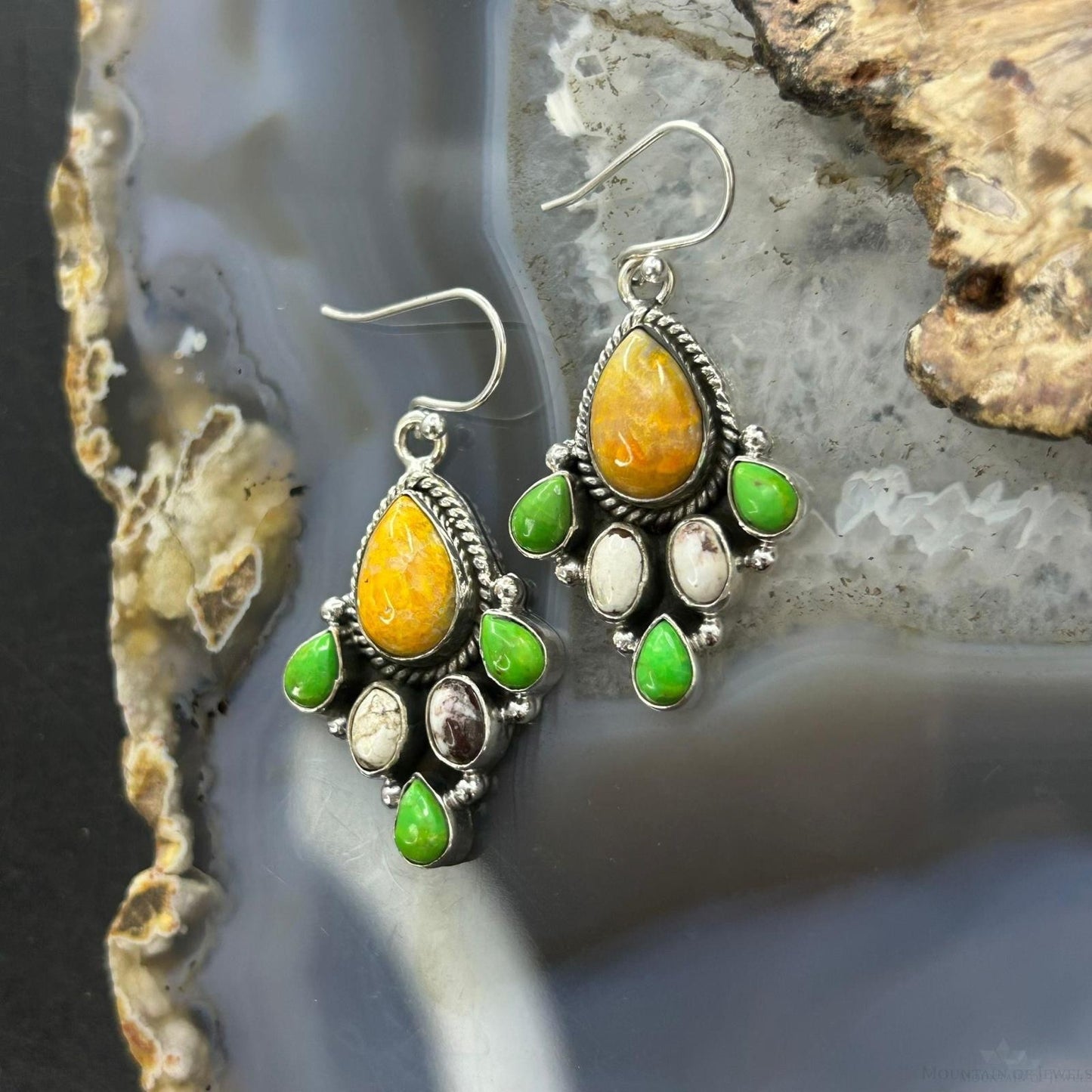 Sterling Silver Southwestern Style Multistone Dangle Earrings For Women #5