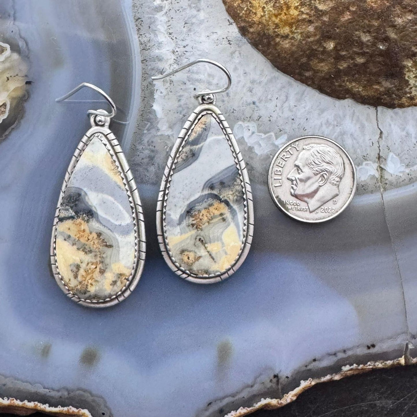 Sterling Silver Southwestern Style Teardrop Maligano Jasper Dangle Earrings For Women #3