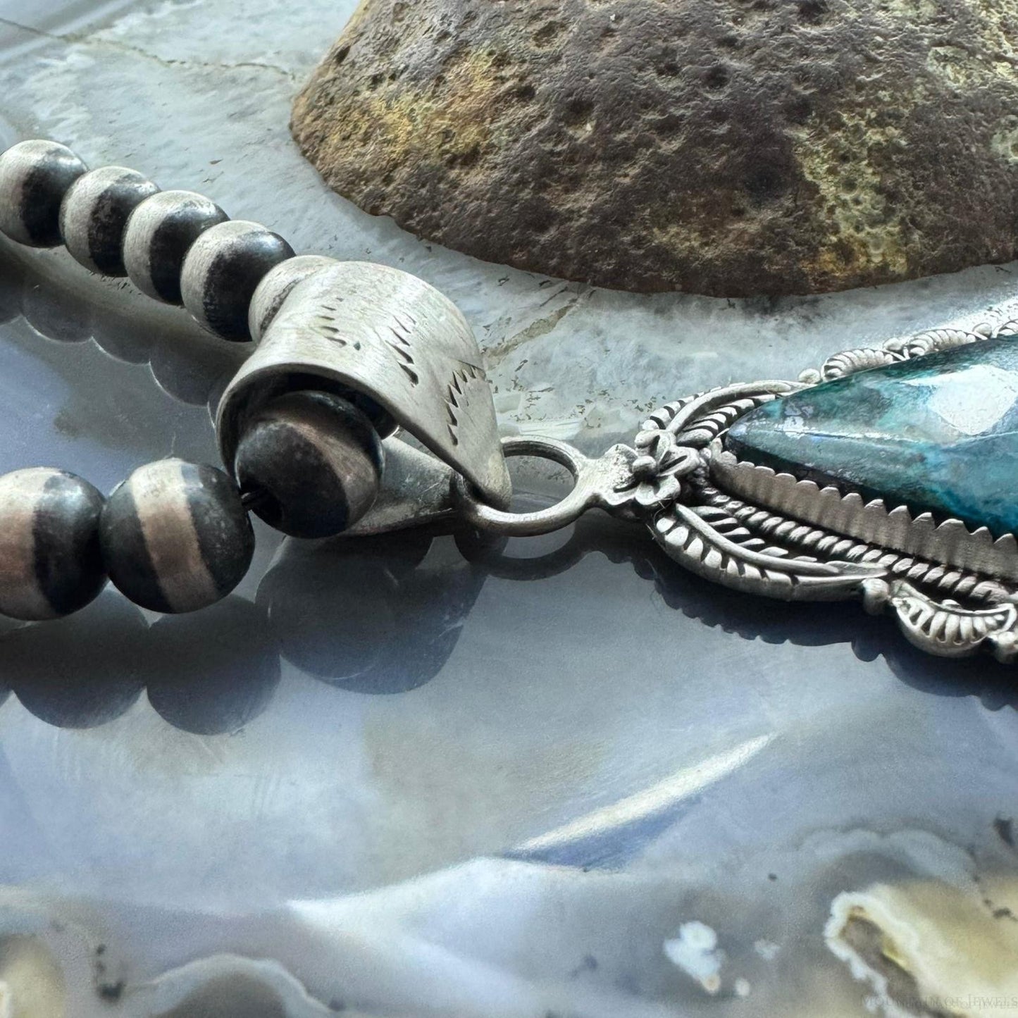 Sterling Silver Southwestern Style Triangular Shattuckite Decorated Pendant For Women