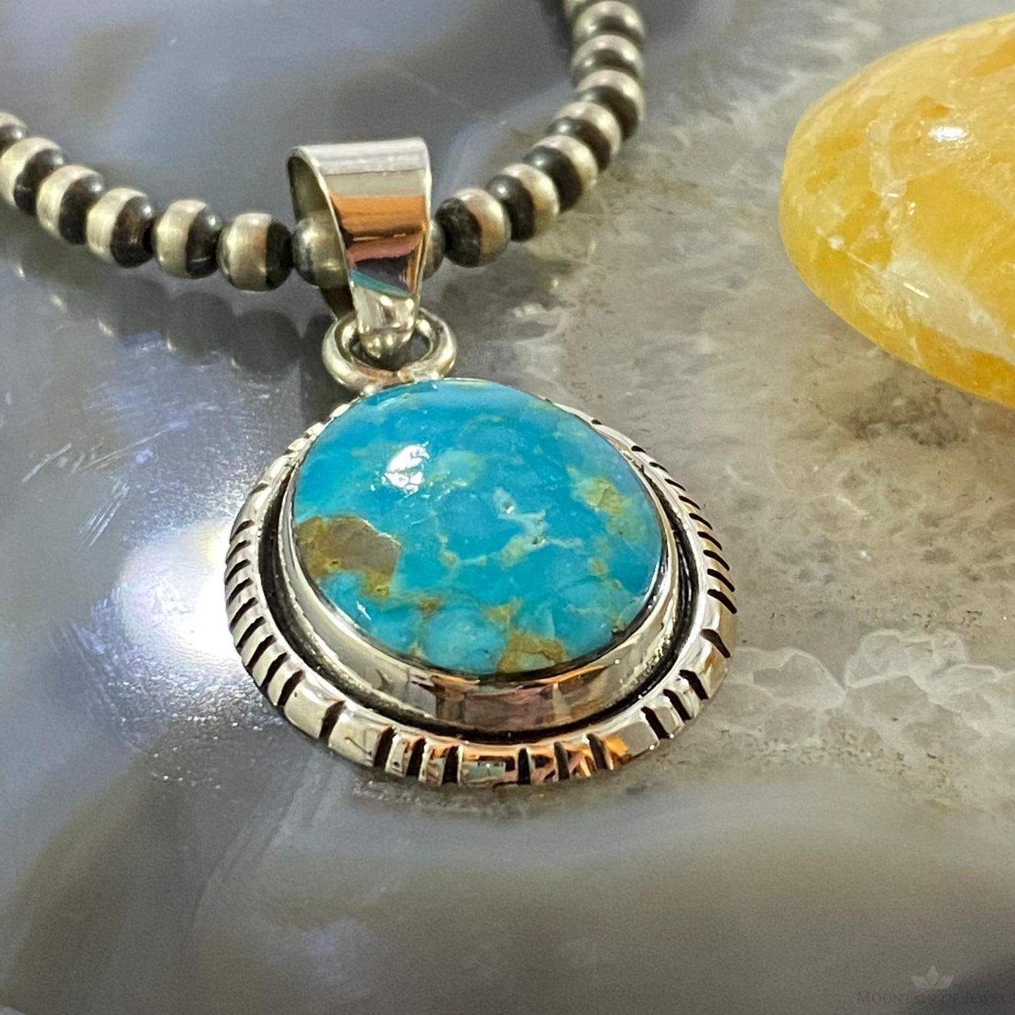 Native American Sterling Silver Blue Ridge Turquoise Oval Pendant For Women