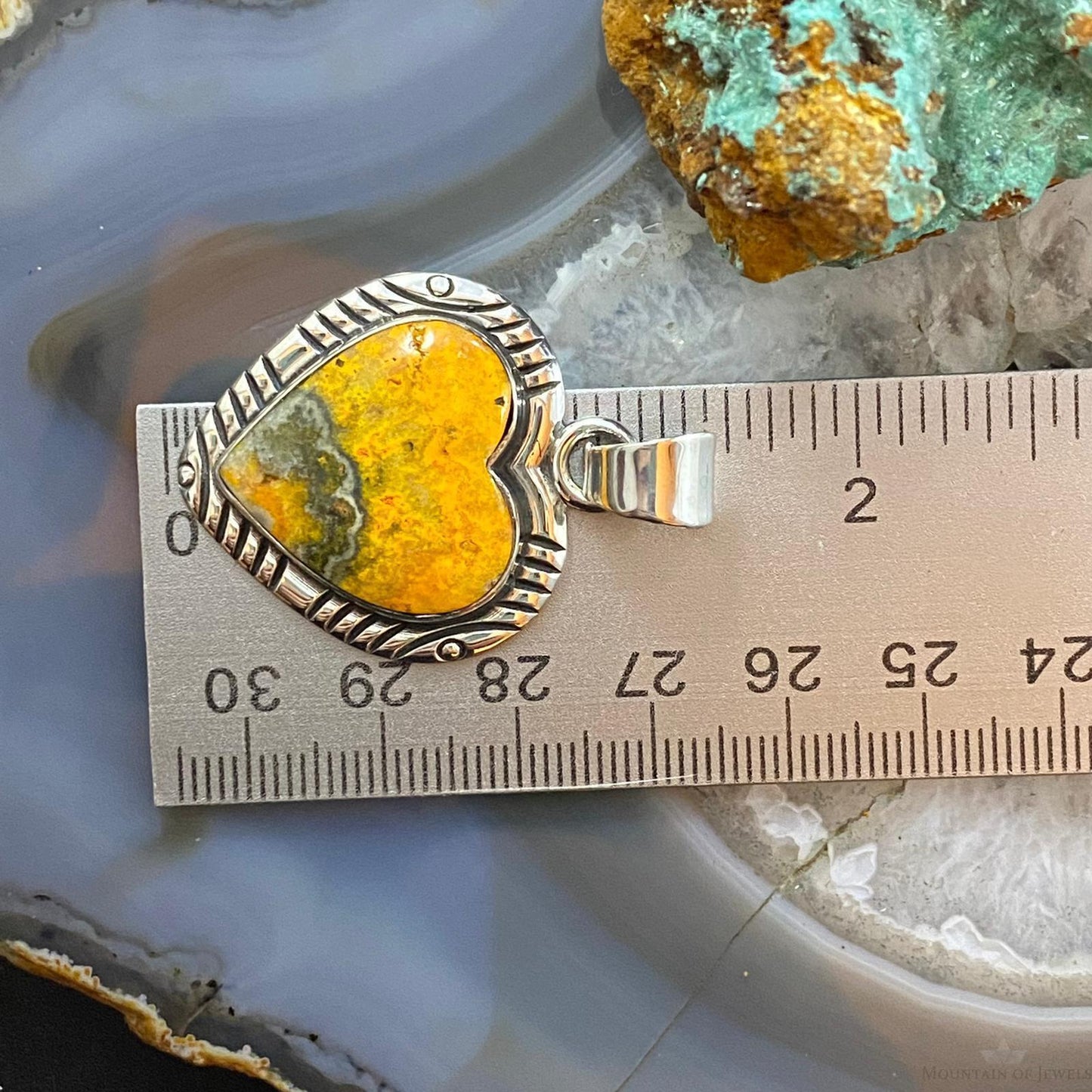 Native American Sterling Silver Heart Shape Bumblebee Jasper Pendant For Women