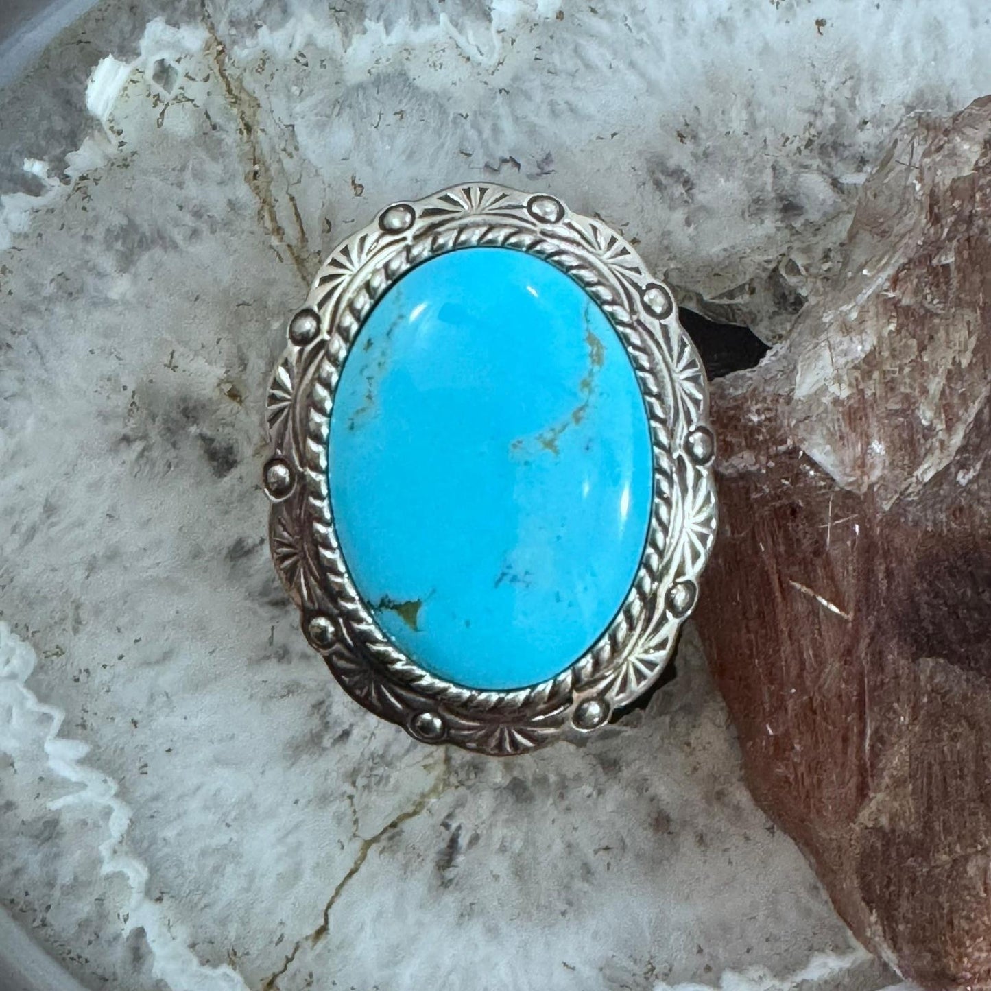 Carolyn Pollack Sterling Silver Big Oval Turquoise Decorated Ring Size 10 For Women