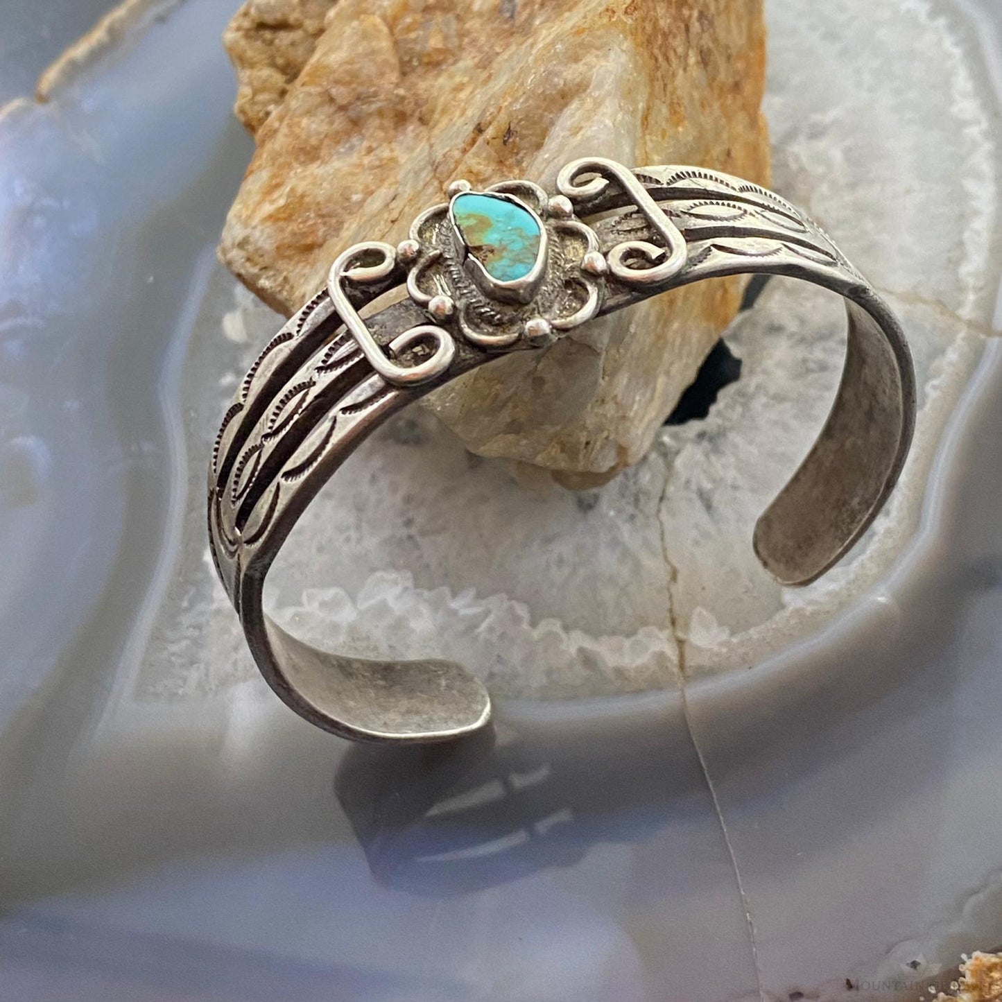 Vintage Native American Silver Natural Shape Turquoise Bracelet For Women