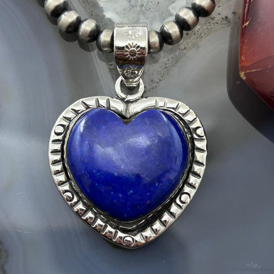 Sterling Silver Southwestern Style Lapis Heart Decorated Pendant For Women #1