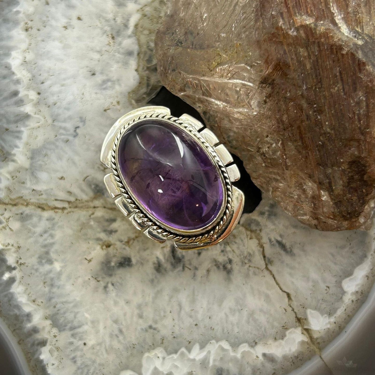 Sterling Silver Southwestern Style Oval Star Amethyst Ring Size 10 For Women