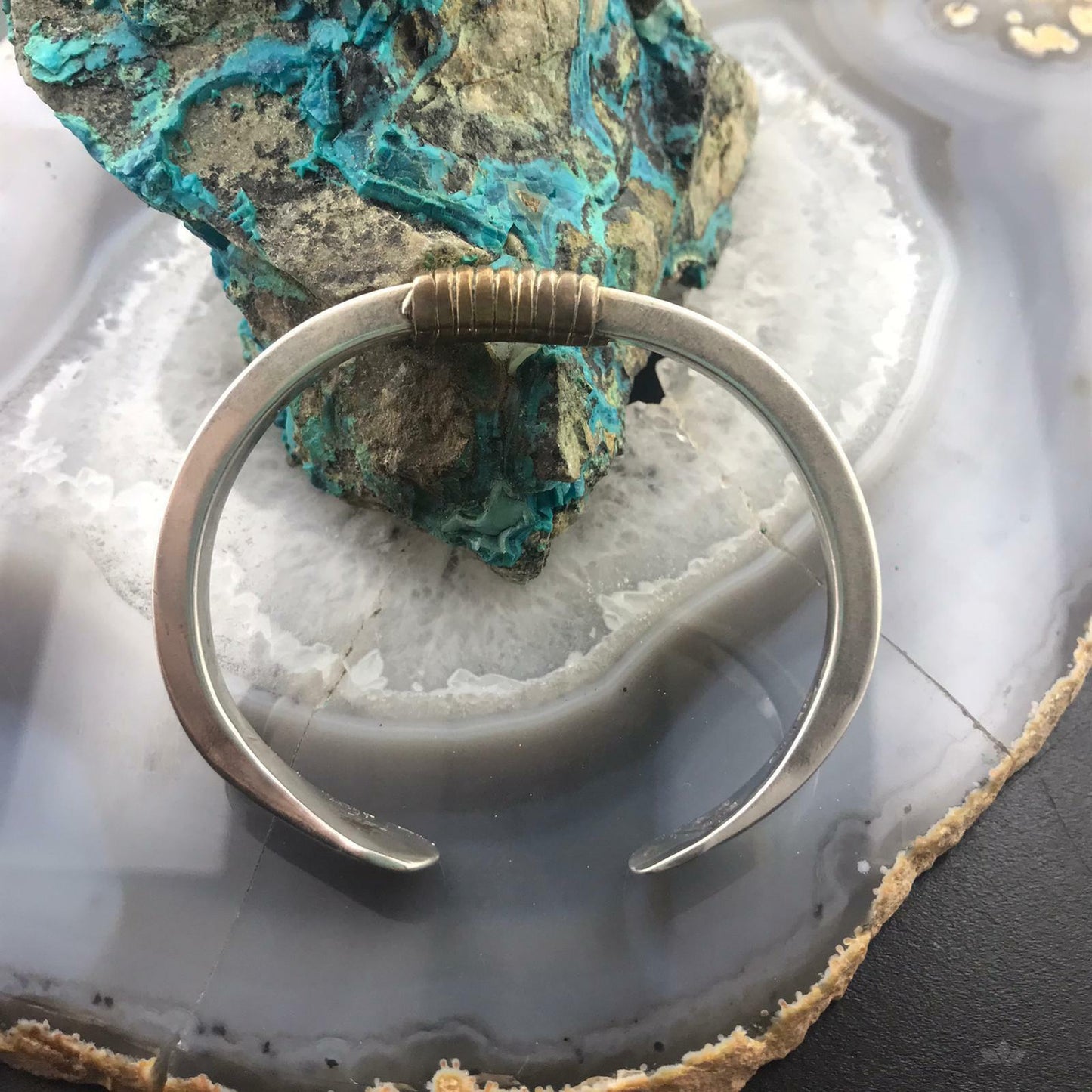 Native American Sterling Silver and Gold Filled Warp Slim Cuff Bracelet For Women