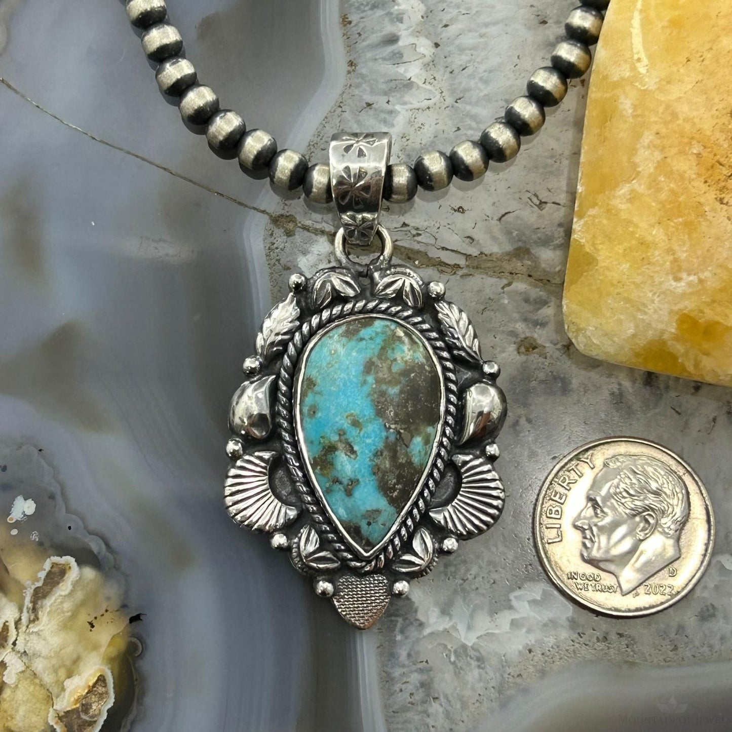 Sterling Silver Southwestern Style Teardrop Turquoise Pendant For Women #8