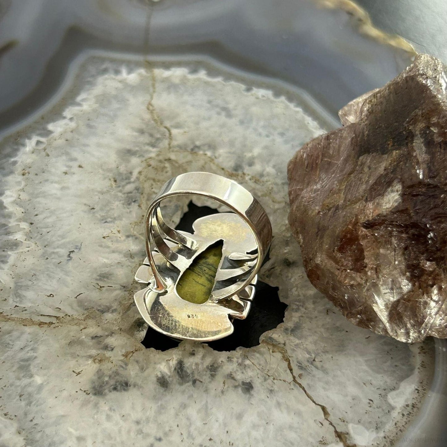 Sterling Silver Southwestern Style Teardrop Atlantisite Ring Size 8.25 For Women