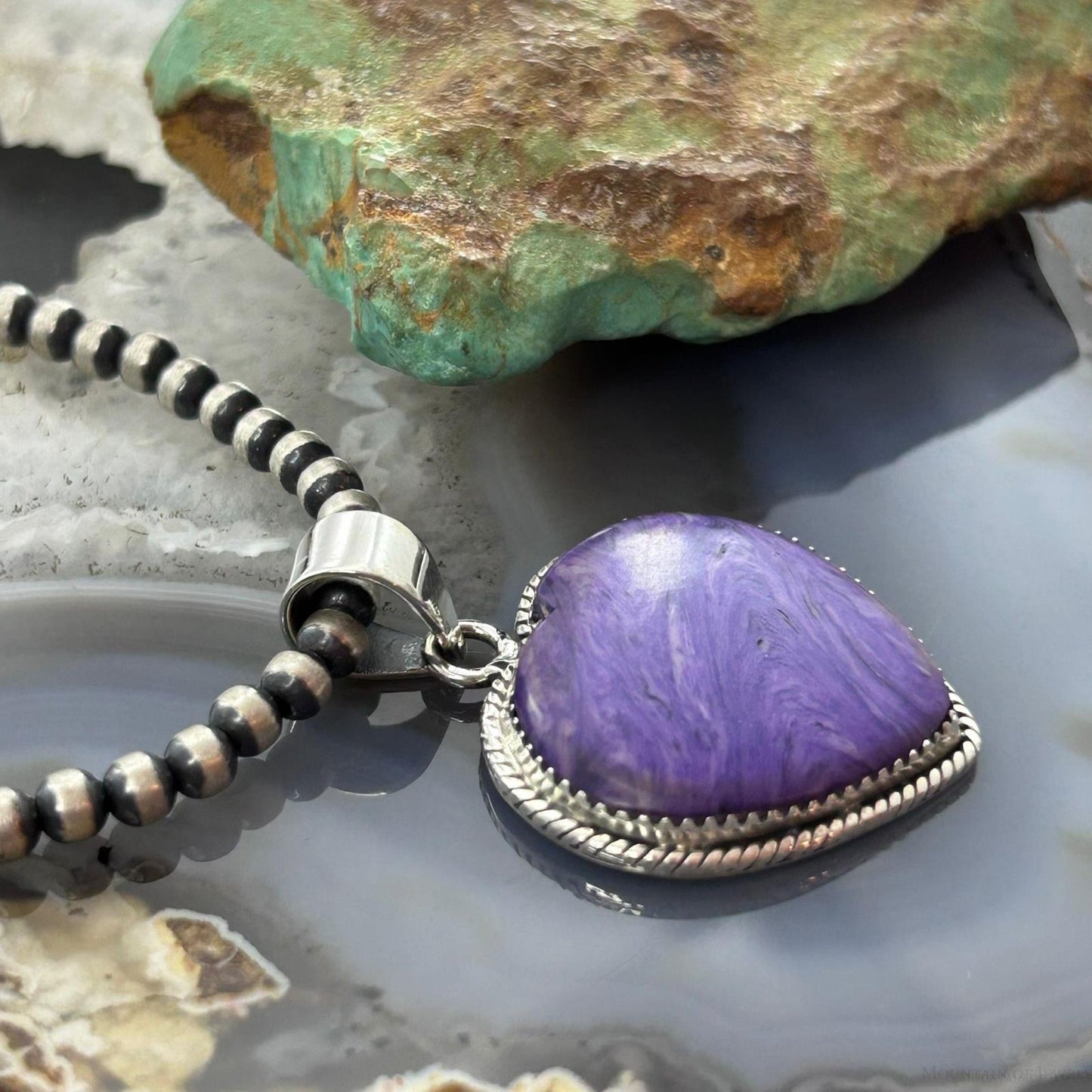 Sterling Silver Southwestern Style Charoite Heart Pendant For Women