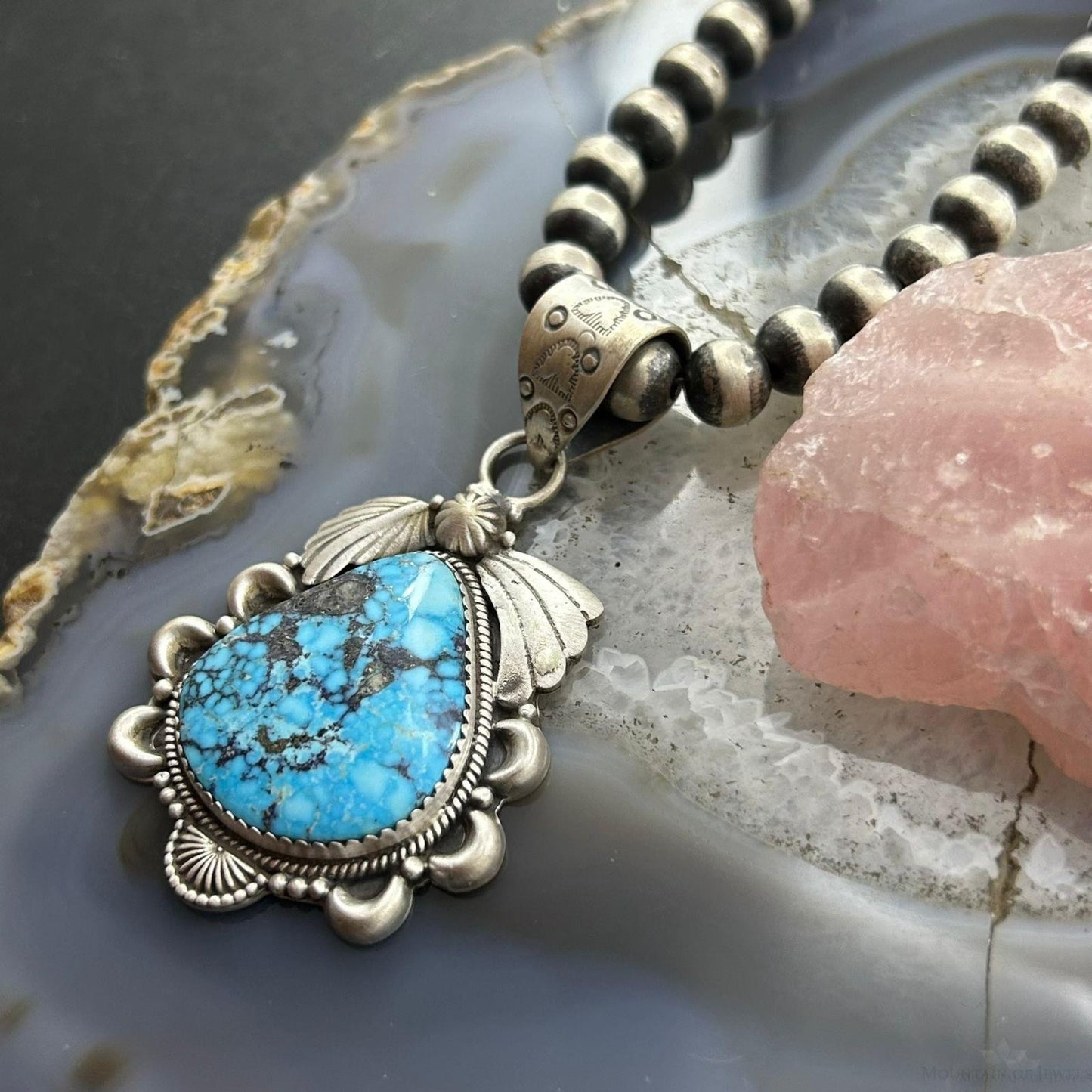 Sterling Silver Southwestern Style Wide Teardrop Kingman Turquoise Pendant For Women