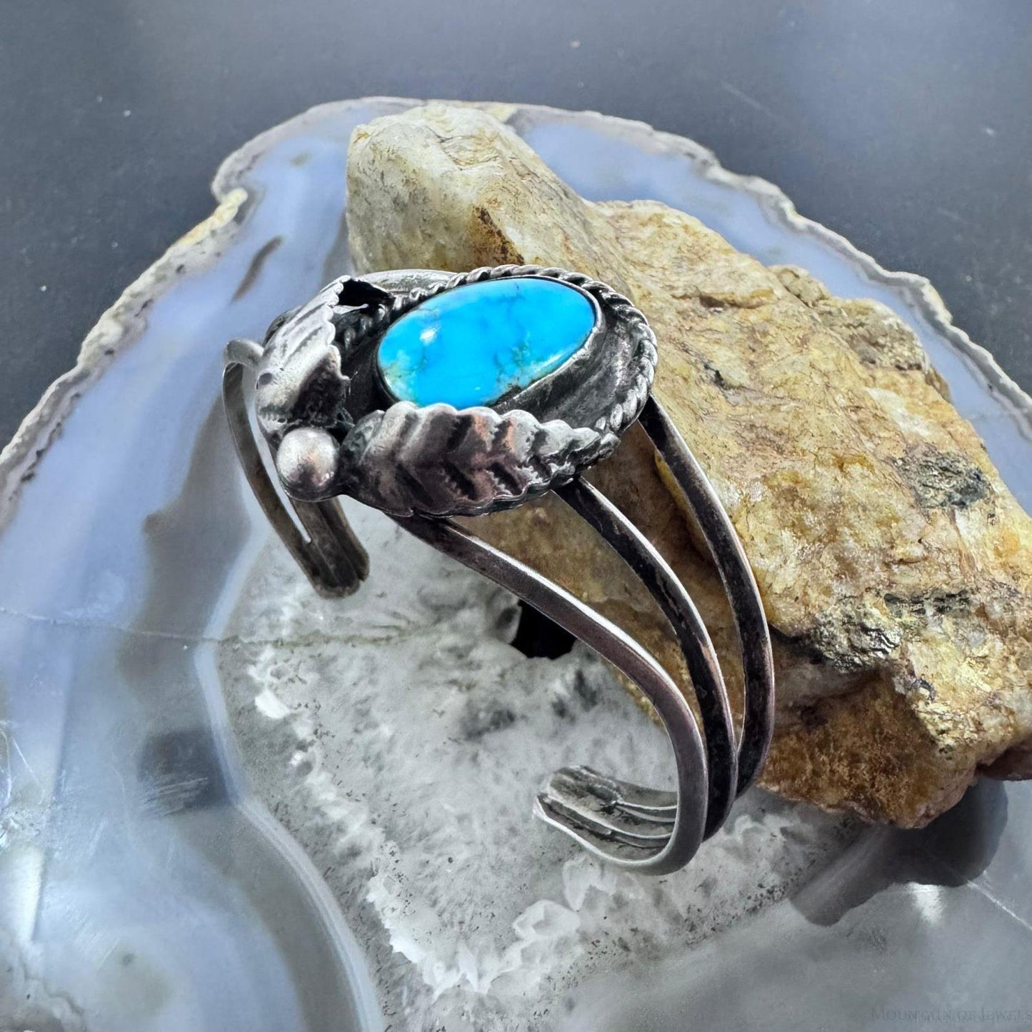 Vintage Native American Silver Turquoise Decorated Bracelet For Women