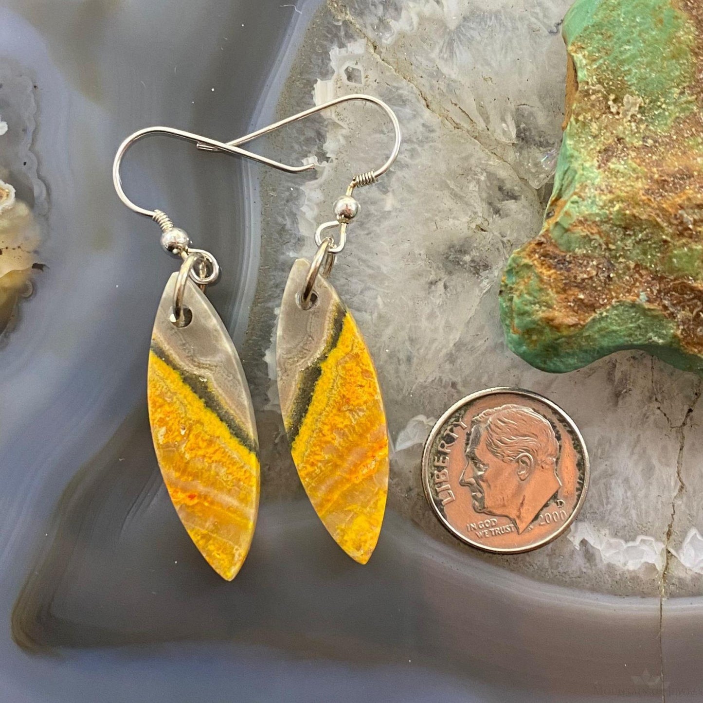 Sterling Silver Marquise Bumblebee Jasper Slab Dangle Earrings For Women #116