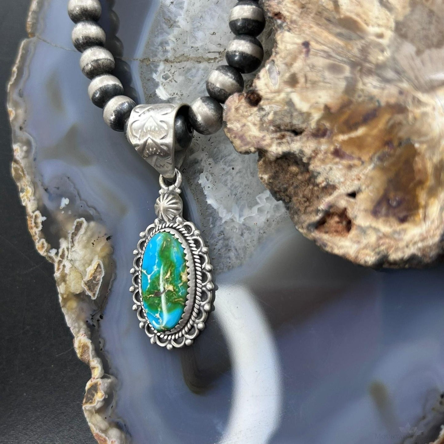 Sterling Silver Southwestern Style Oval Sonora Gold Turquoise Pendant For Women