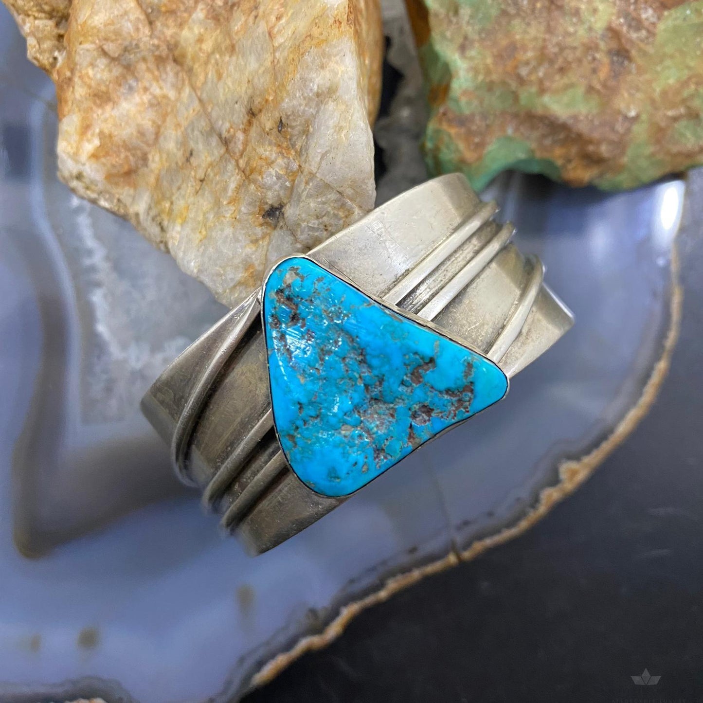 Native American Silver Chunky Turquoise Bracelet For Women