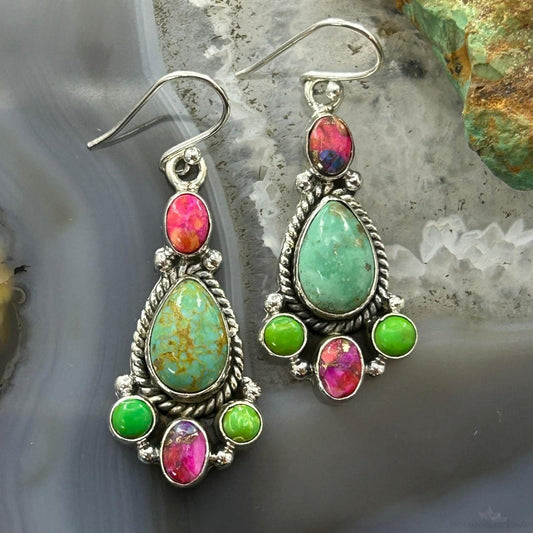 Sterling Silver Southwestern Style Multistone Dangle Earrings For Women #4