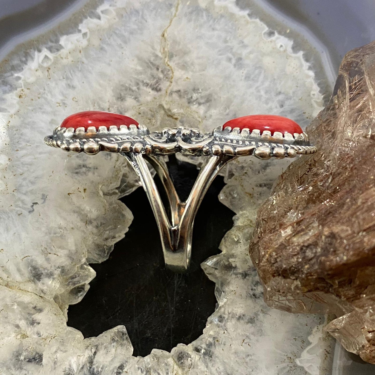 Carolyn Pollack Southwestern Style Sterling Silver 2 Pear Red Jasper Decorated Ring For Women