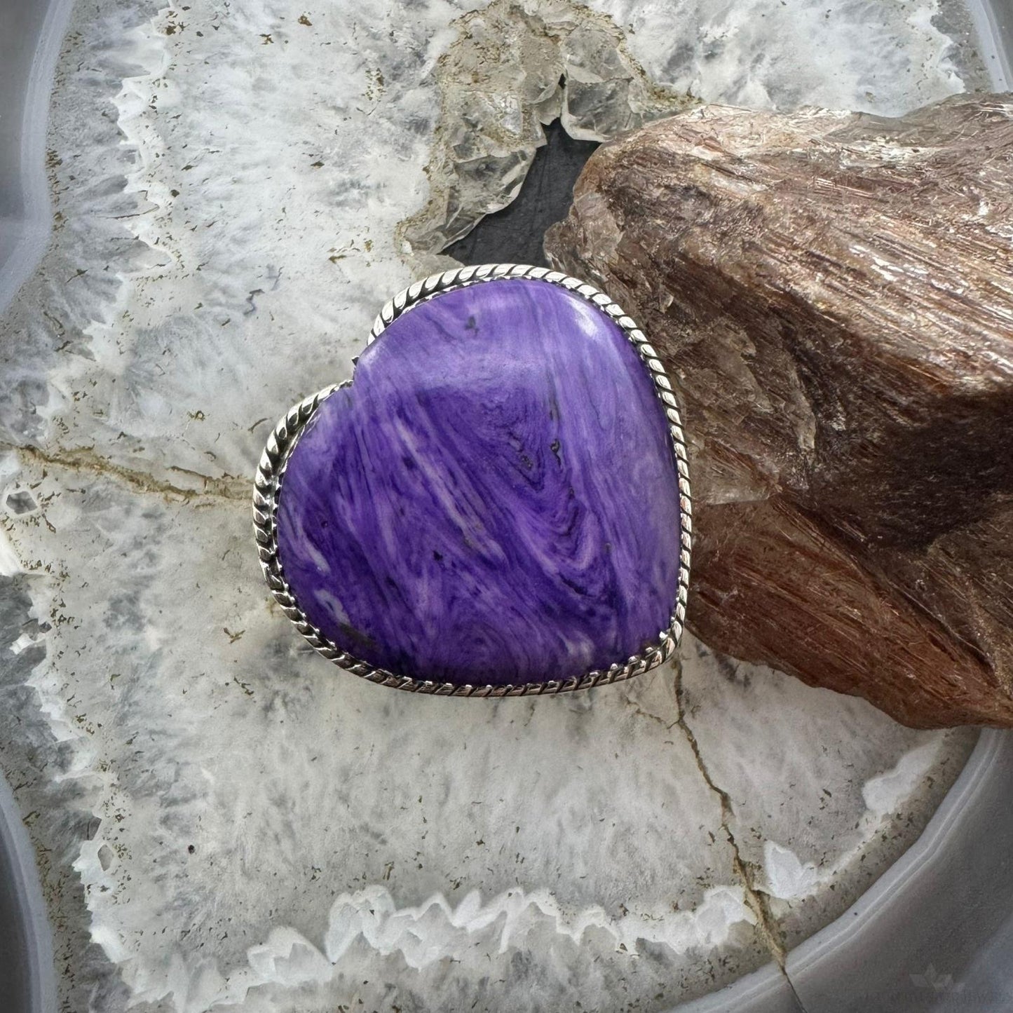 Sterling Silver Southwestern Style Charoite Heart Ring For Women