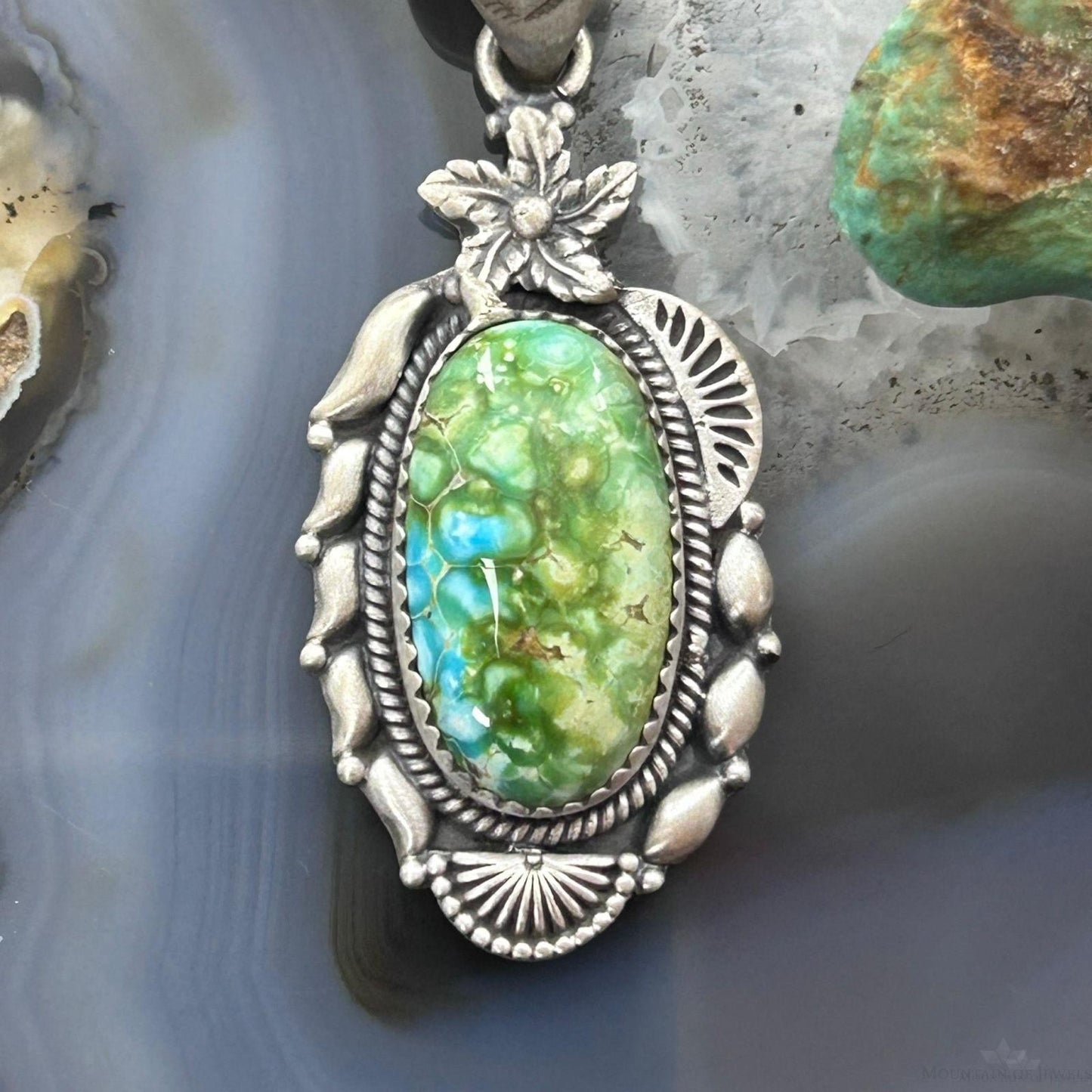 Sterling Silver Southwestern Style Sonora Gold Turquoise Decorated Pendant For Women