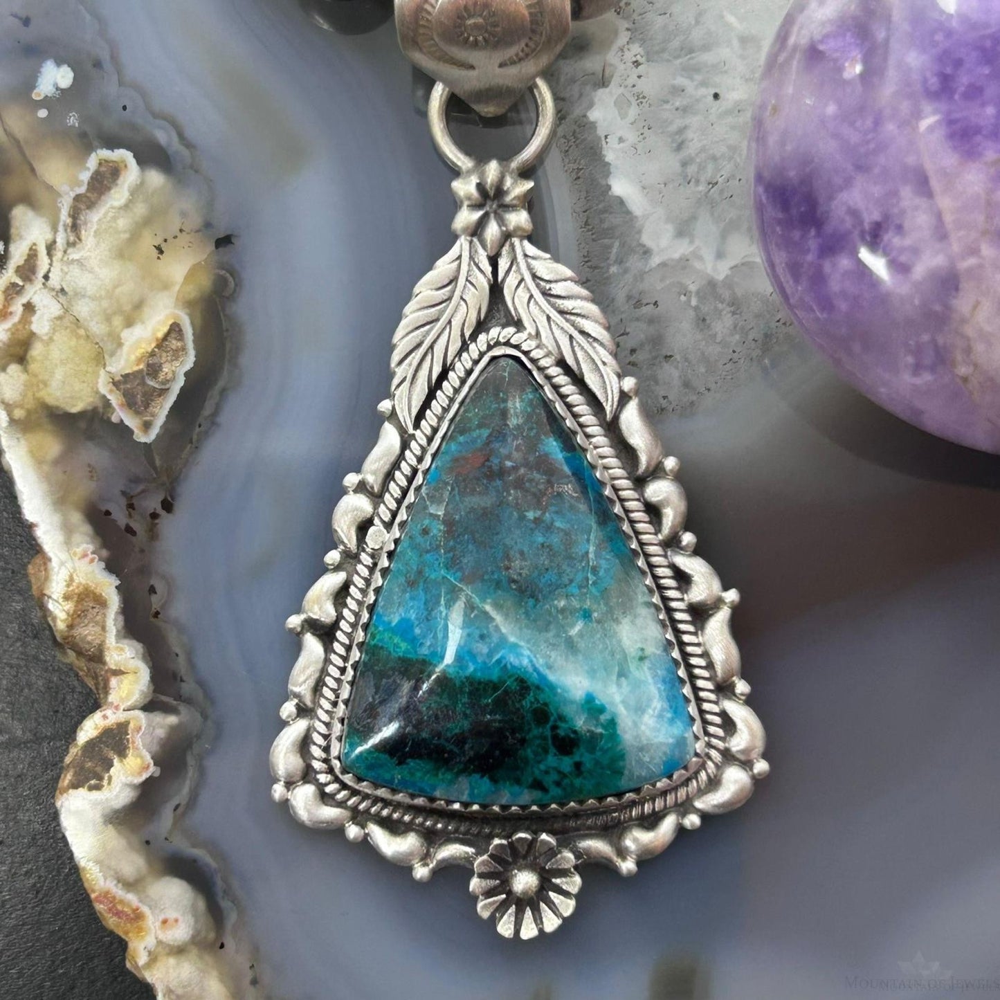 Sterling Silver Southwestern Style Triangle Shattuckite Pendant For Women