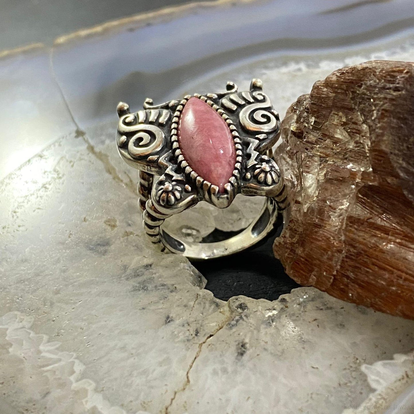 Carolyn Pollack Southwestern Style Sterling Silver Pink Rhodonite Butterfly Ring For Women