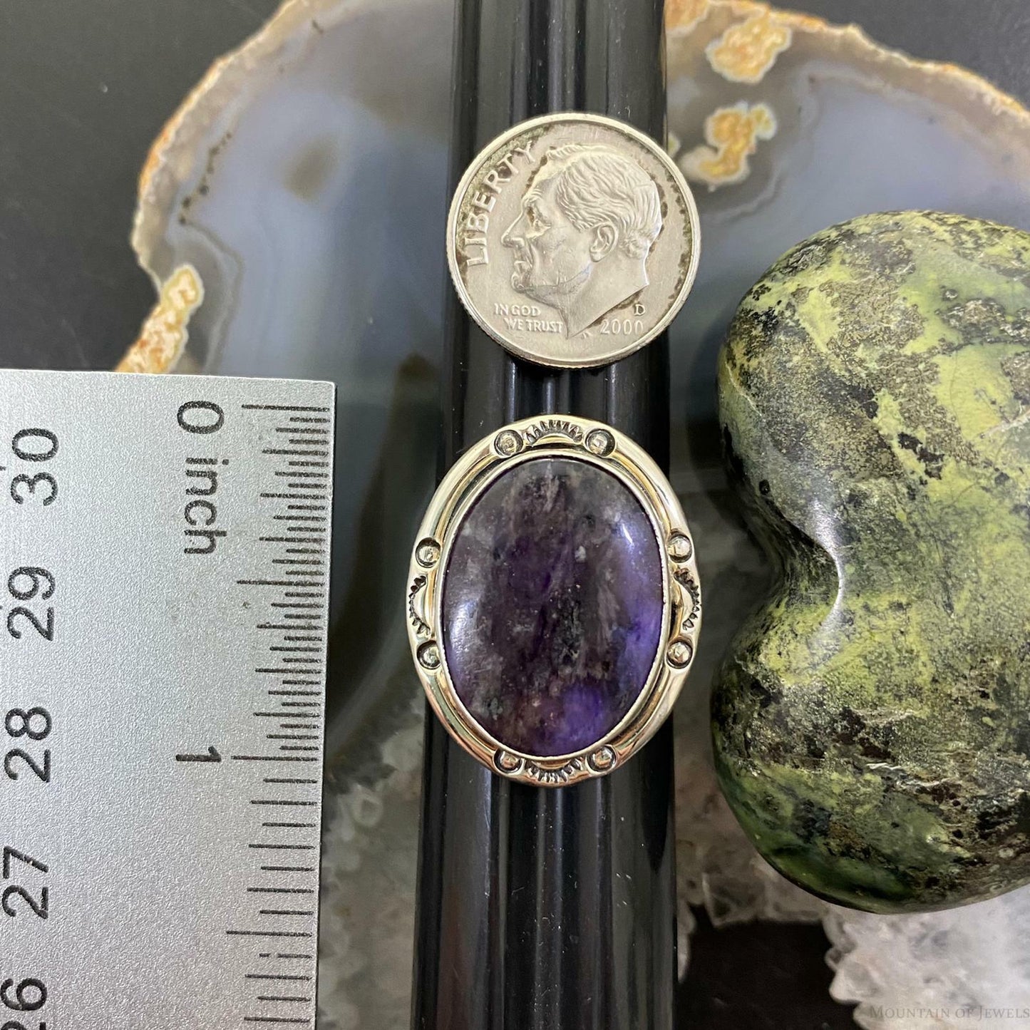 Native American Sterling Silver Oval Charoite Ring Size 8.25 For Women