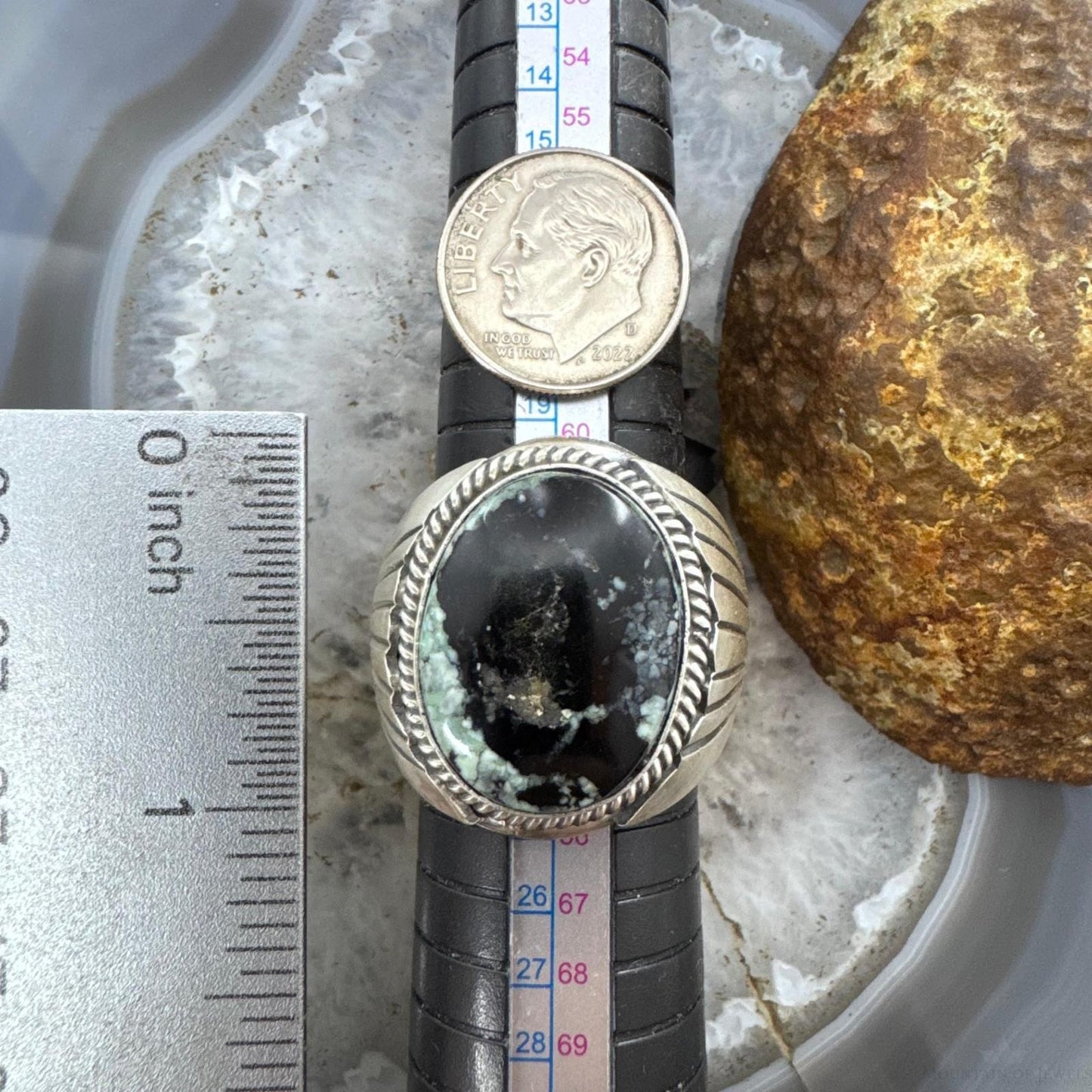 Native American Sterling Oval Black Jack Shield Ring Size 11 For Men
