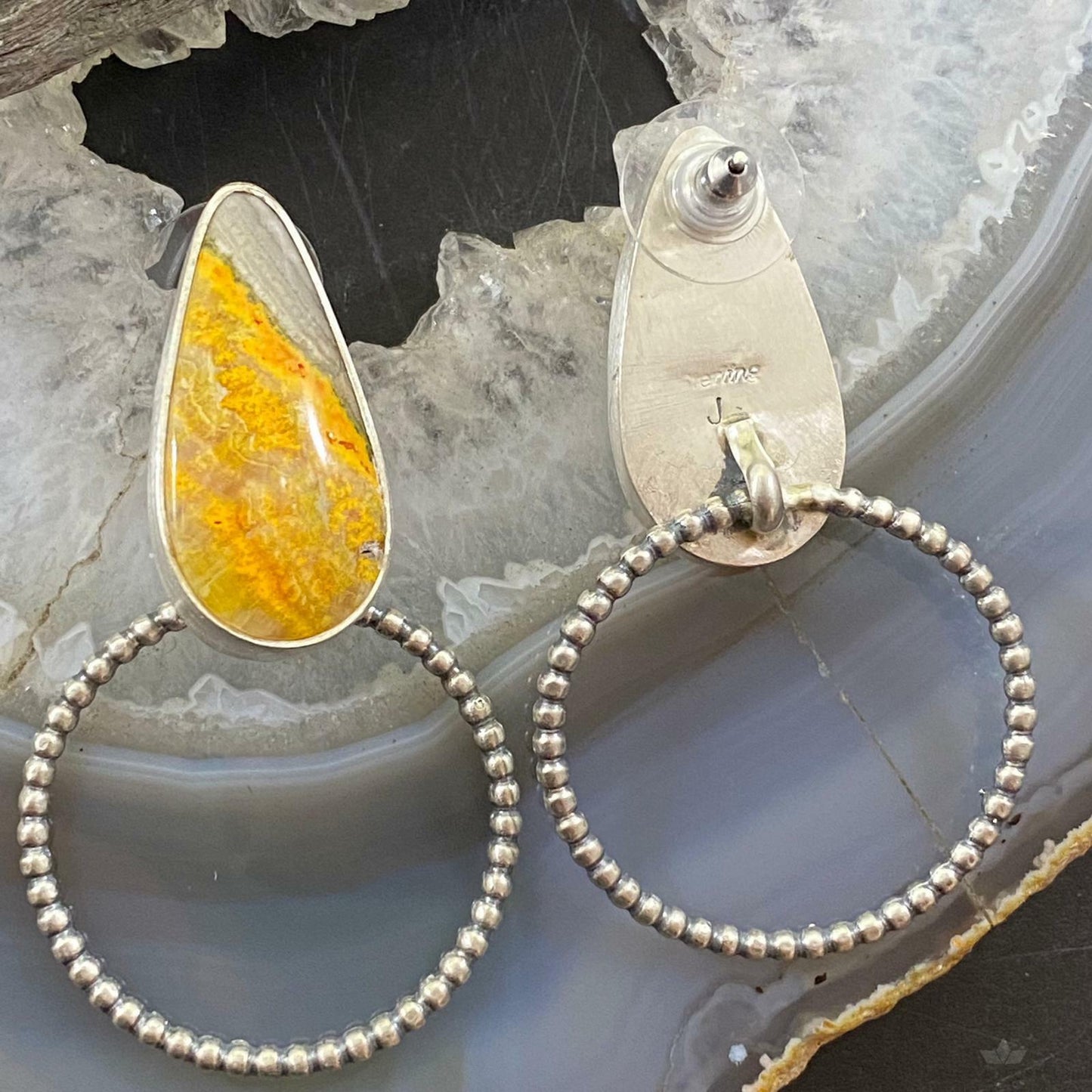 Sterling Silver Bumblebee Jasper w/ Hoop Post Earrings For Women