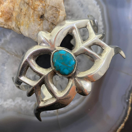 Vintage Native American Silver Oval Bisbee Turquoise Sandcast Bracelet