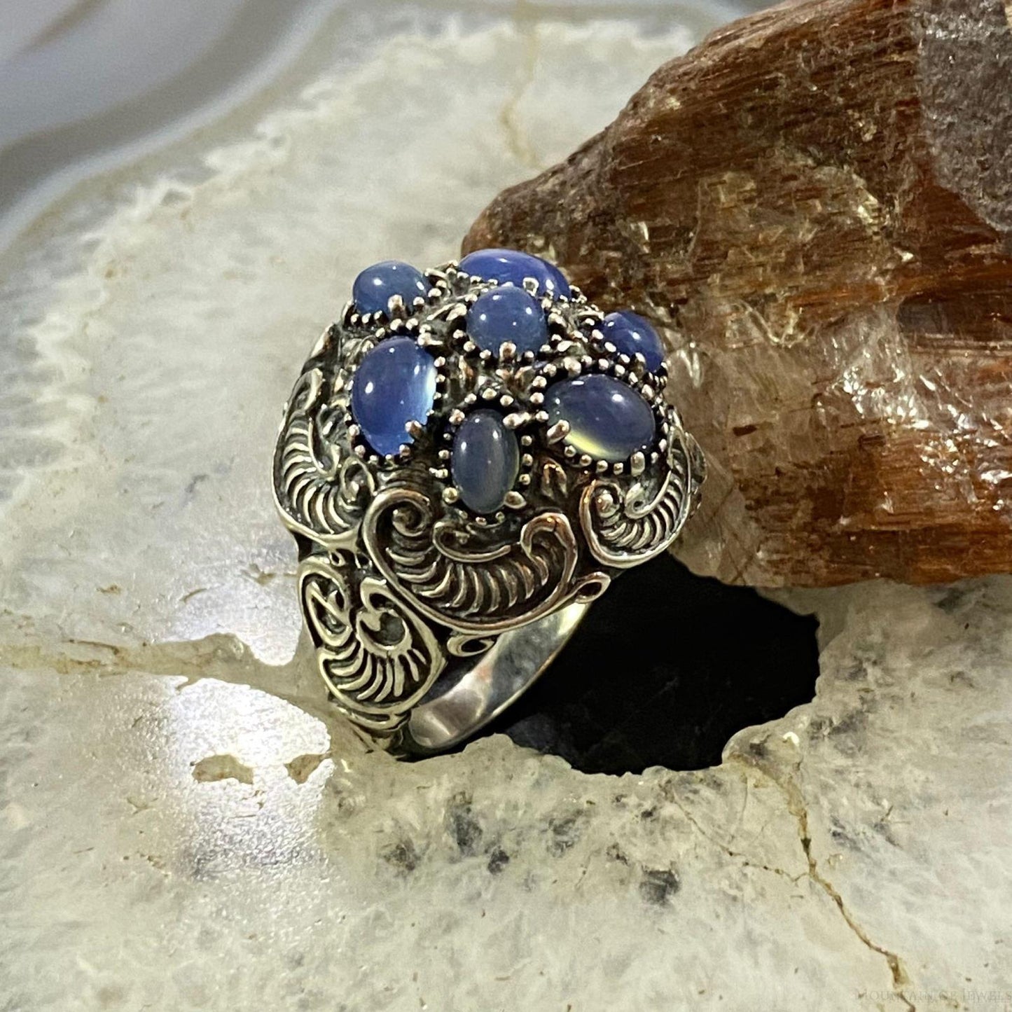 Carolyn Pollack Sterling Silver 7 Tanzanite Decorated Cluster Ring For Women