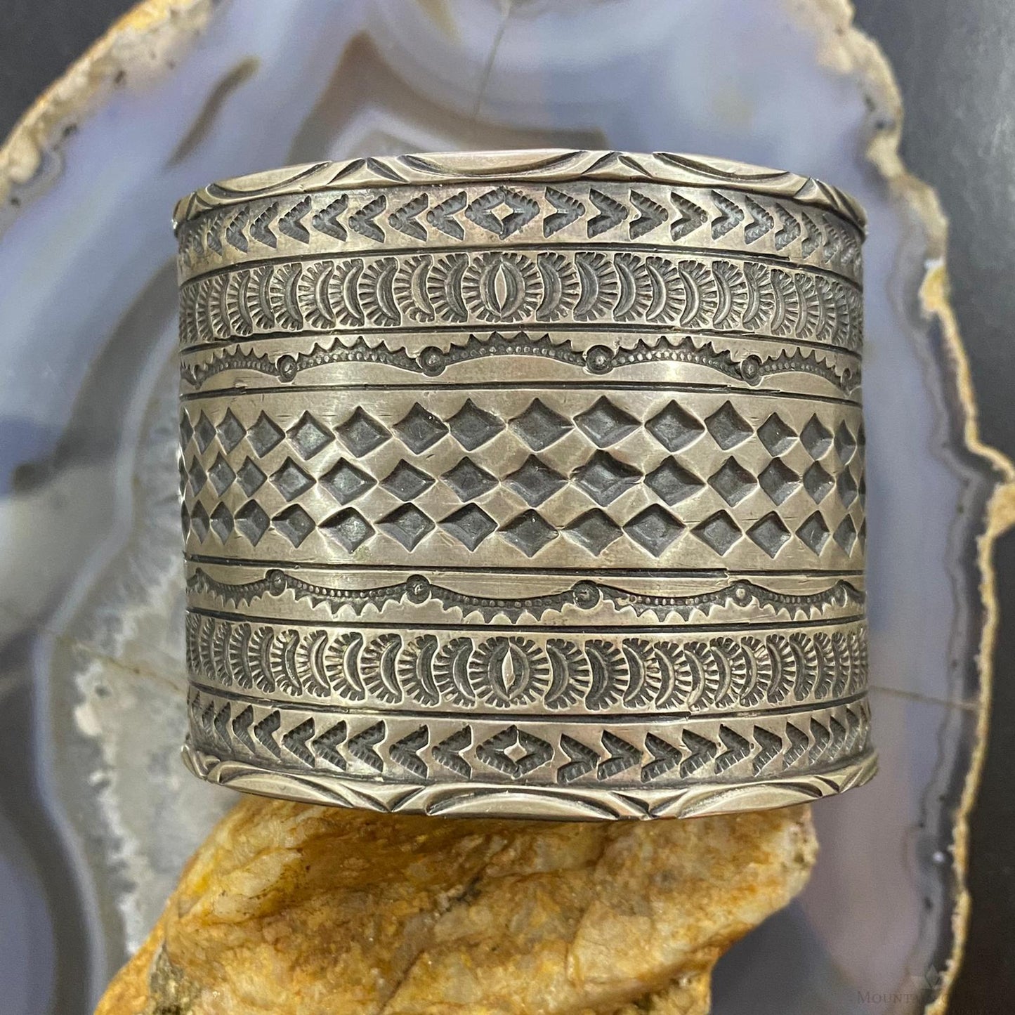 Tawney Cruz-Willie Native American Sterling Wide Stamped Bracelet For Women #4