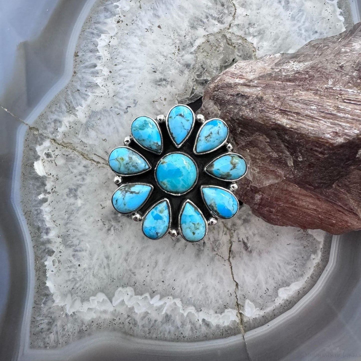 Sterling Silver Southwestern Style Composite Turquoise Cluster Ring For Women