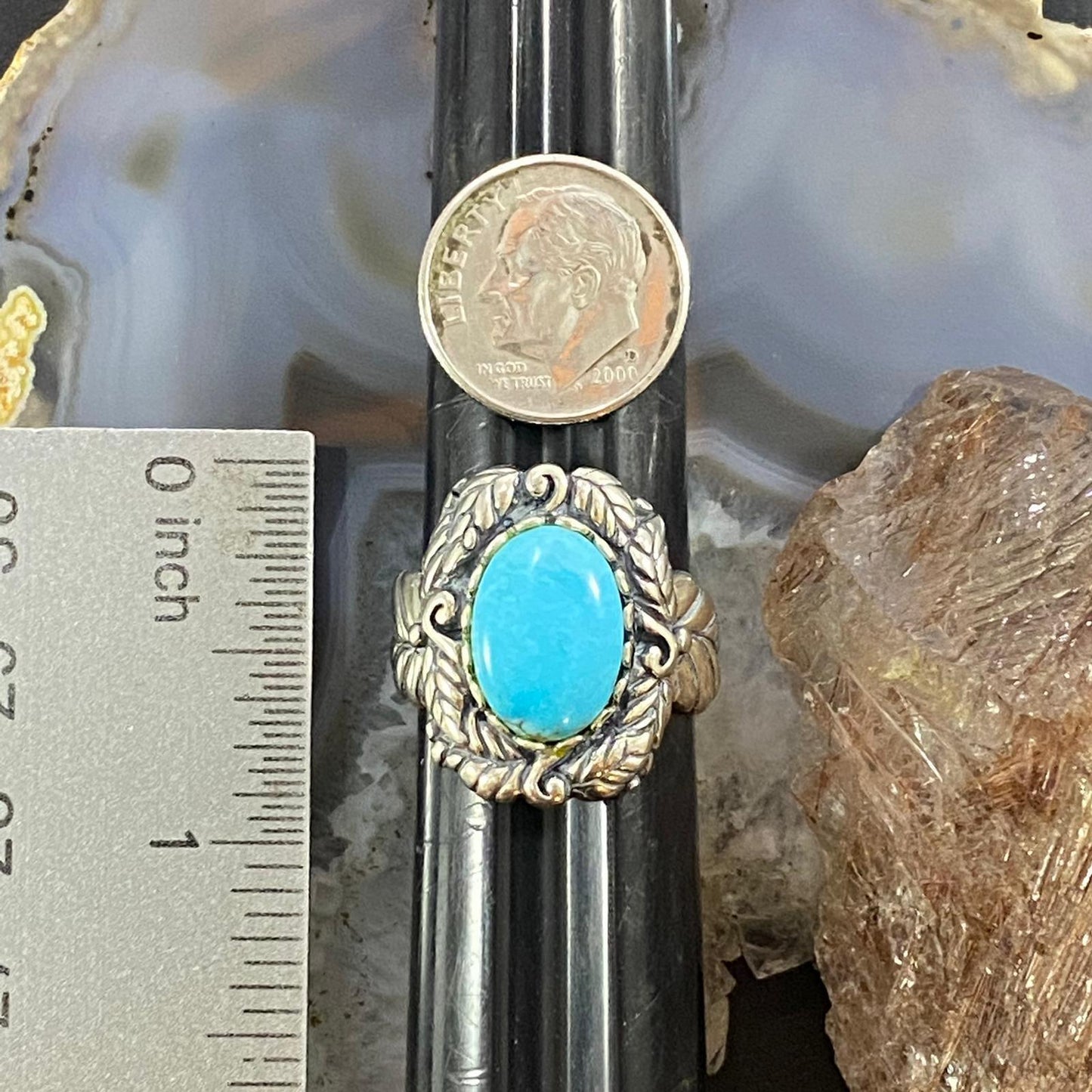 Carolyn Pollack Sterling Silver Oval Turquoise Leaf Design Ring Size 7, 8.5