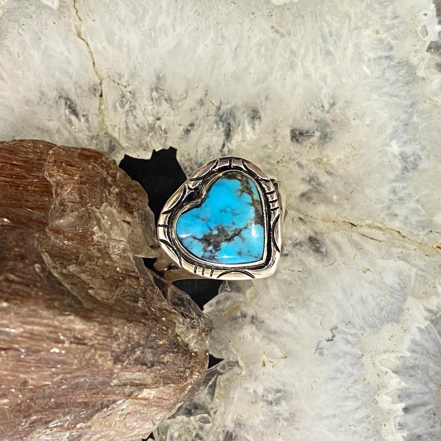 Native American Sterling Silver Chinese Turquoise Heart Ring Size 6 For Women