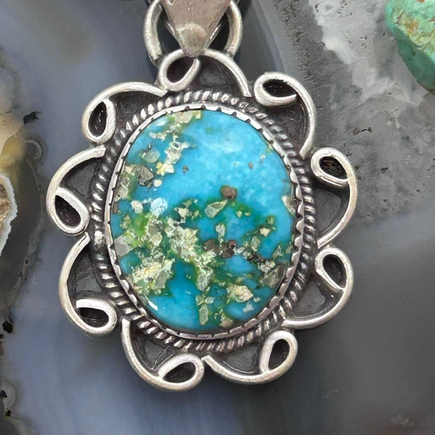 Sterling Silver Southwestern Style Round Sonora Gold Turquoise Pendant For Women