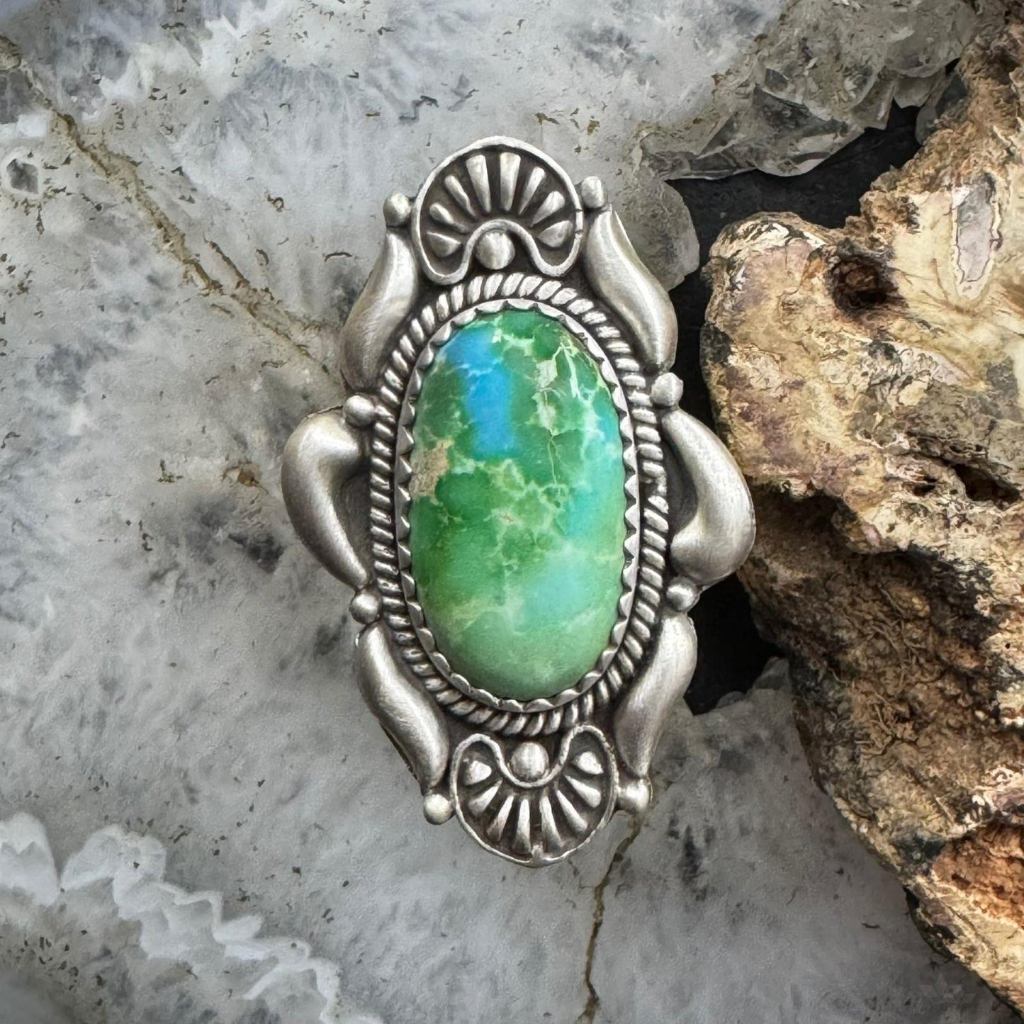 Sterling Silver Southwestern Style Oval Sonora Gold Turquoise Adjustable Ring For Women