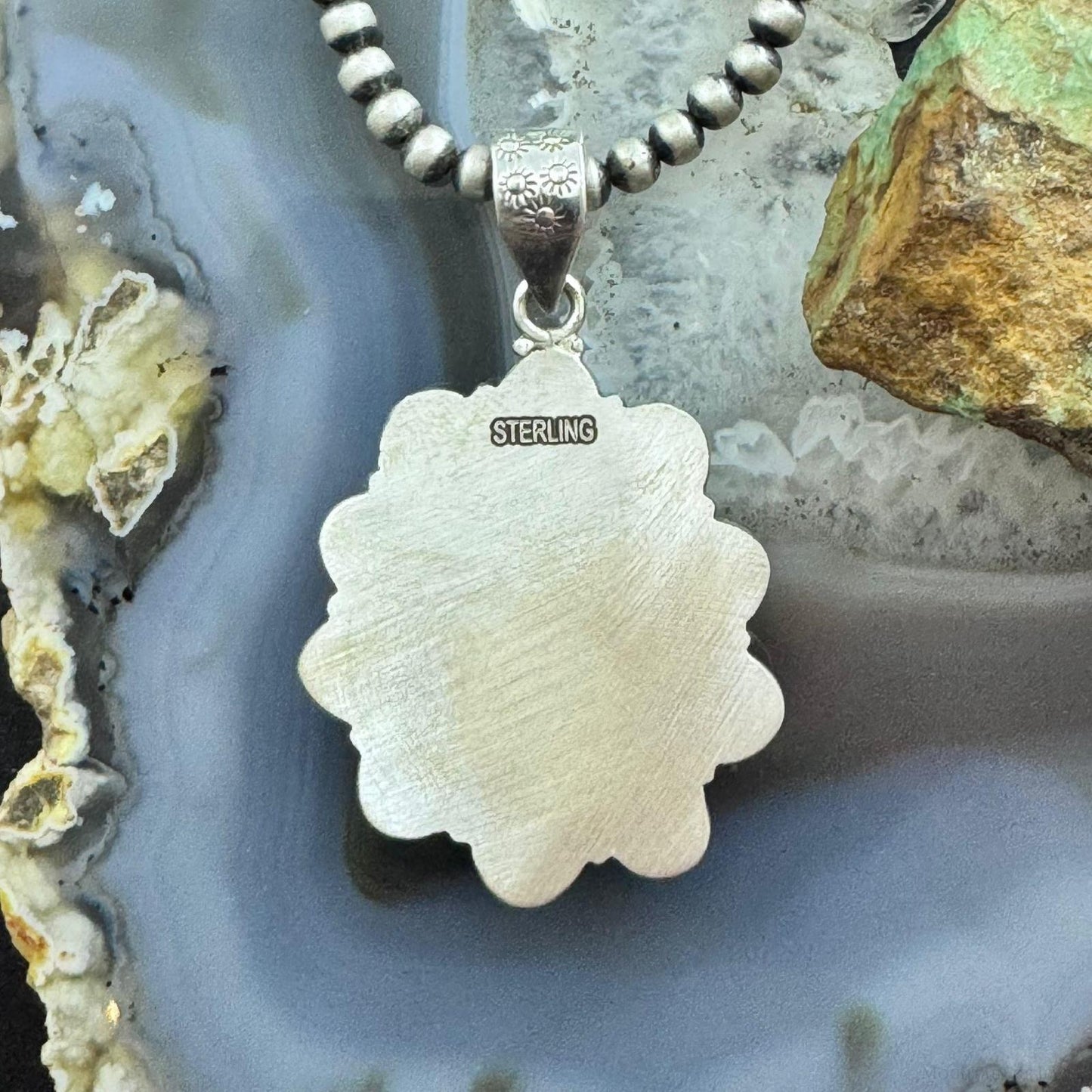 Sterling Silver Southwestern Style Large Turquoise Decorated Pendant For Women