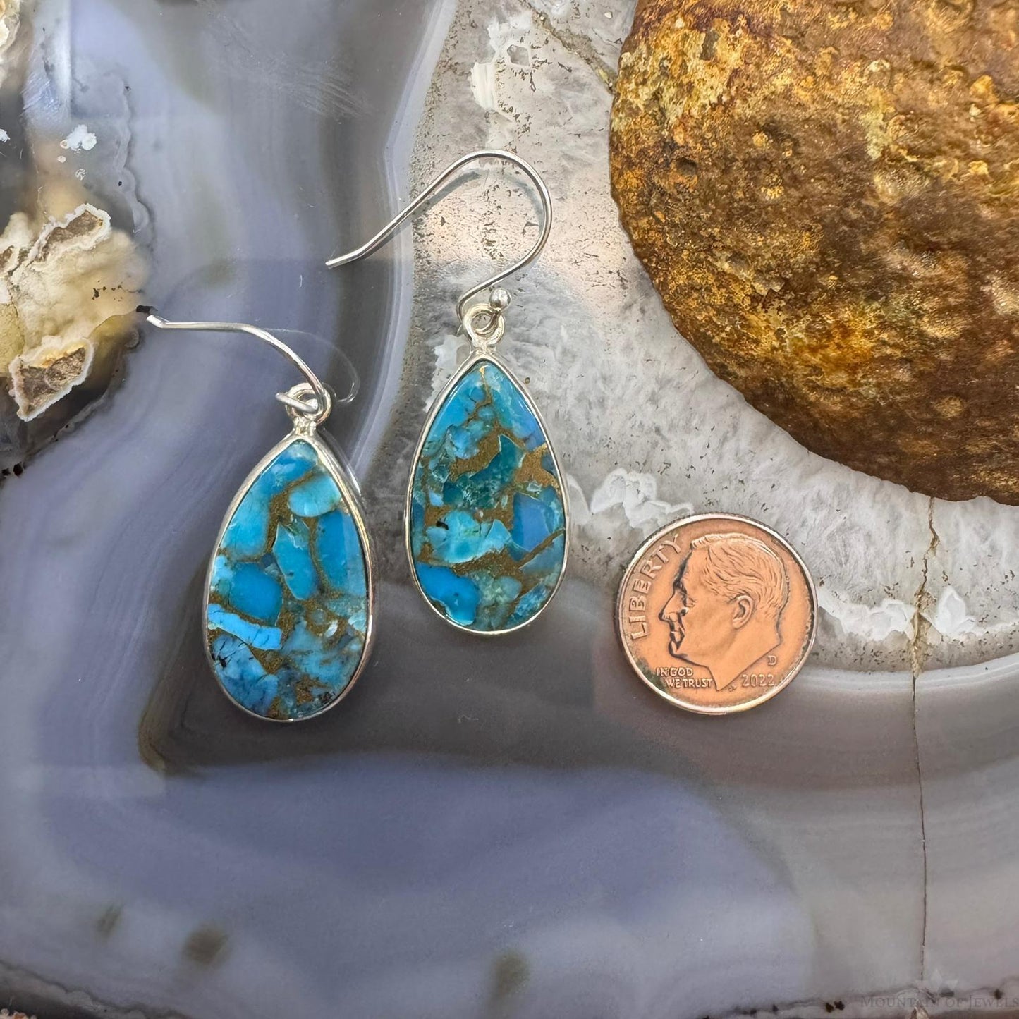 Sterling Silver Southwestern Style Teardrop Cooper Turquoise Dangle Earrings For Women