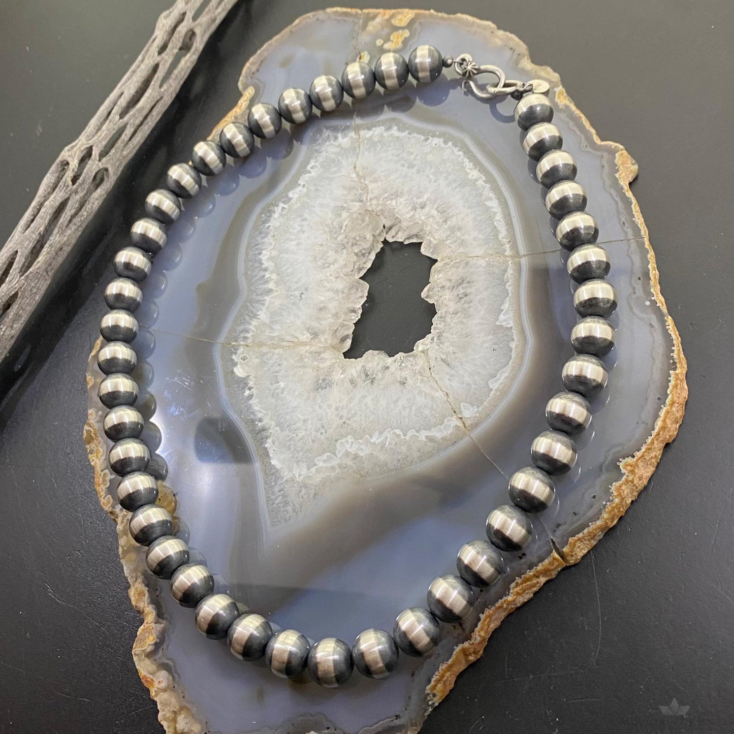 Navajo Pearl Beads 10 mm Sterling Silver Necklace Length 18" For Women