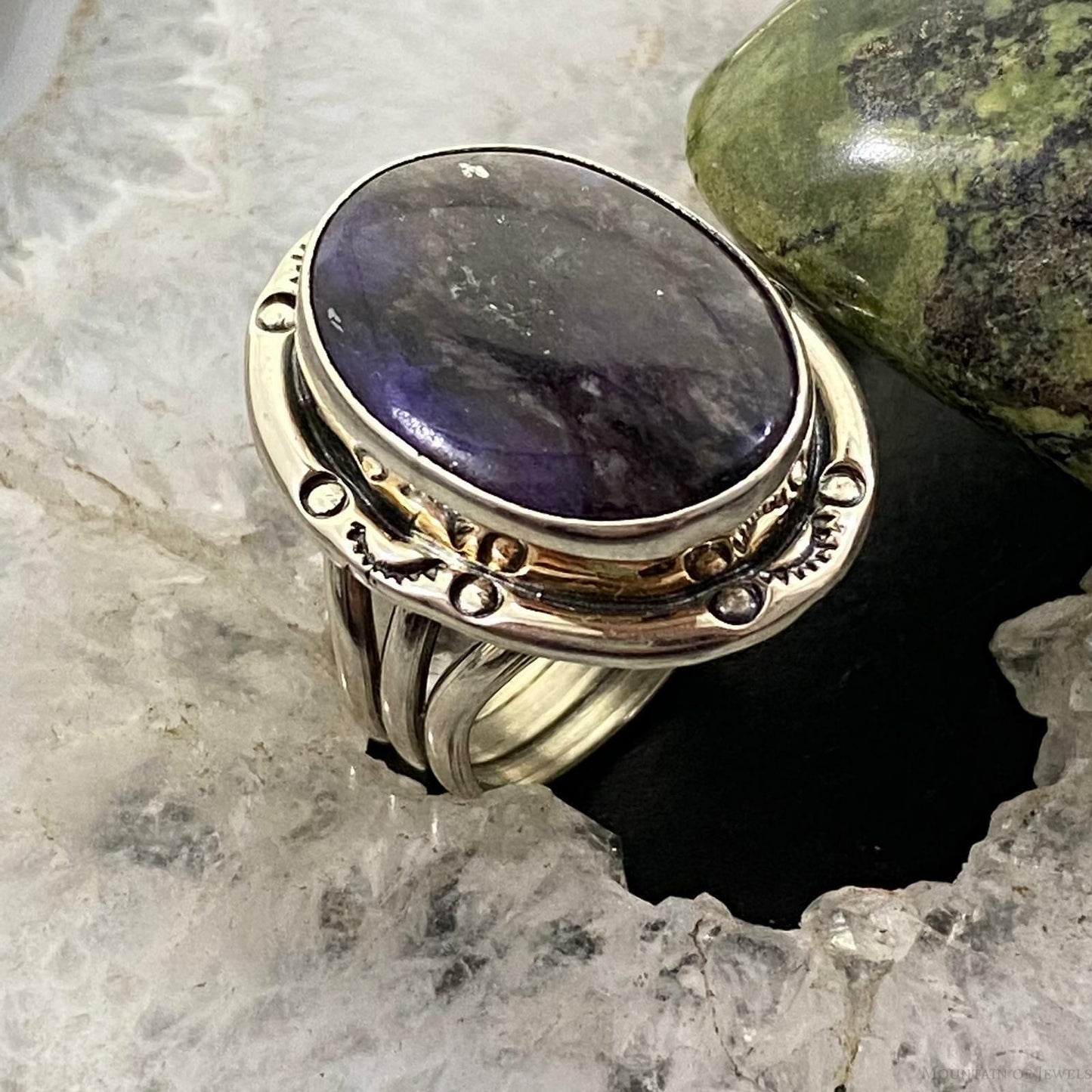 Native American Sterling Silver Oval Charoite Ring Size 8.25 For Women