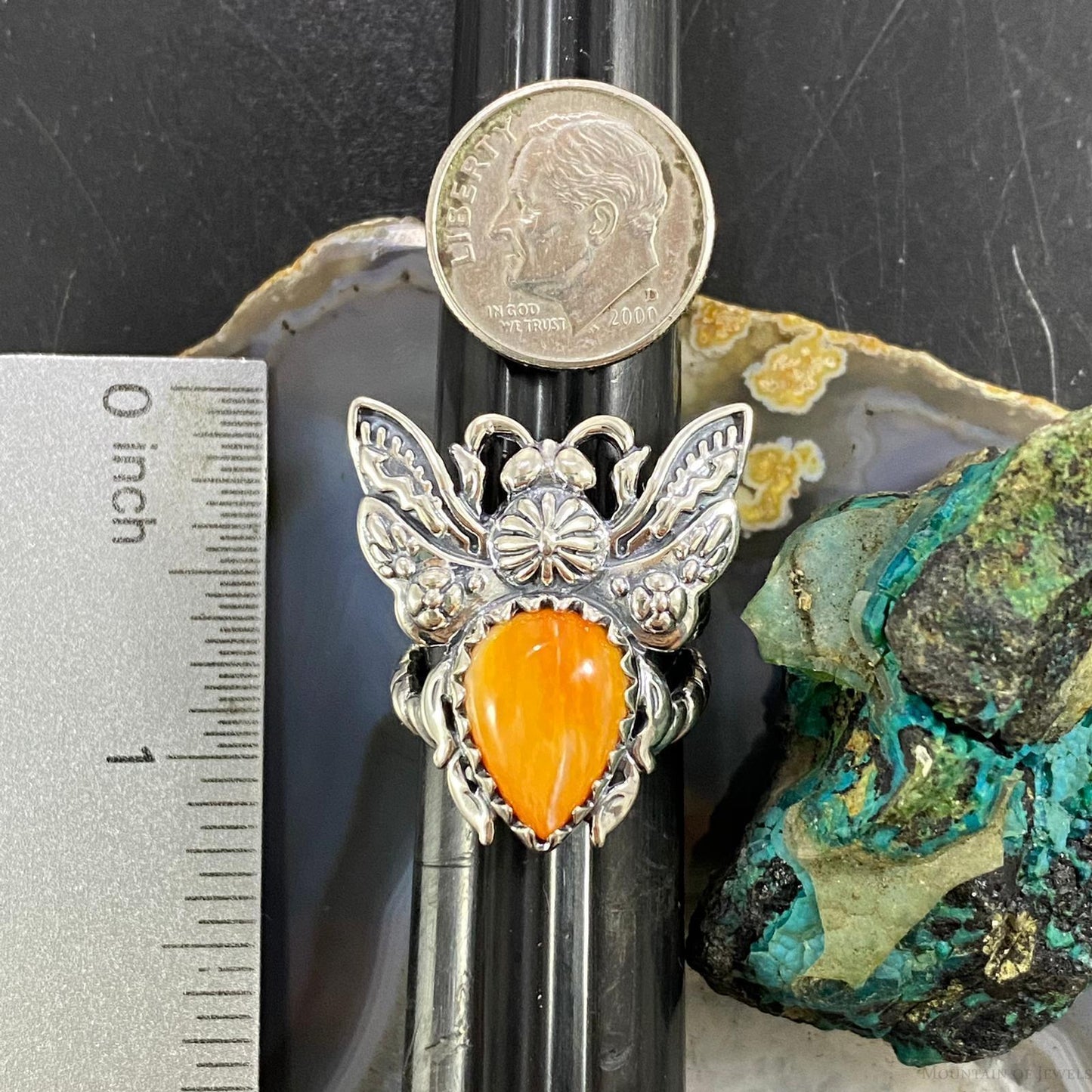 Carolyn Pollack Southwestern Style Sterling Silver Spiny Oyster Bee Ring For Women, Variety of Sizes